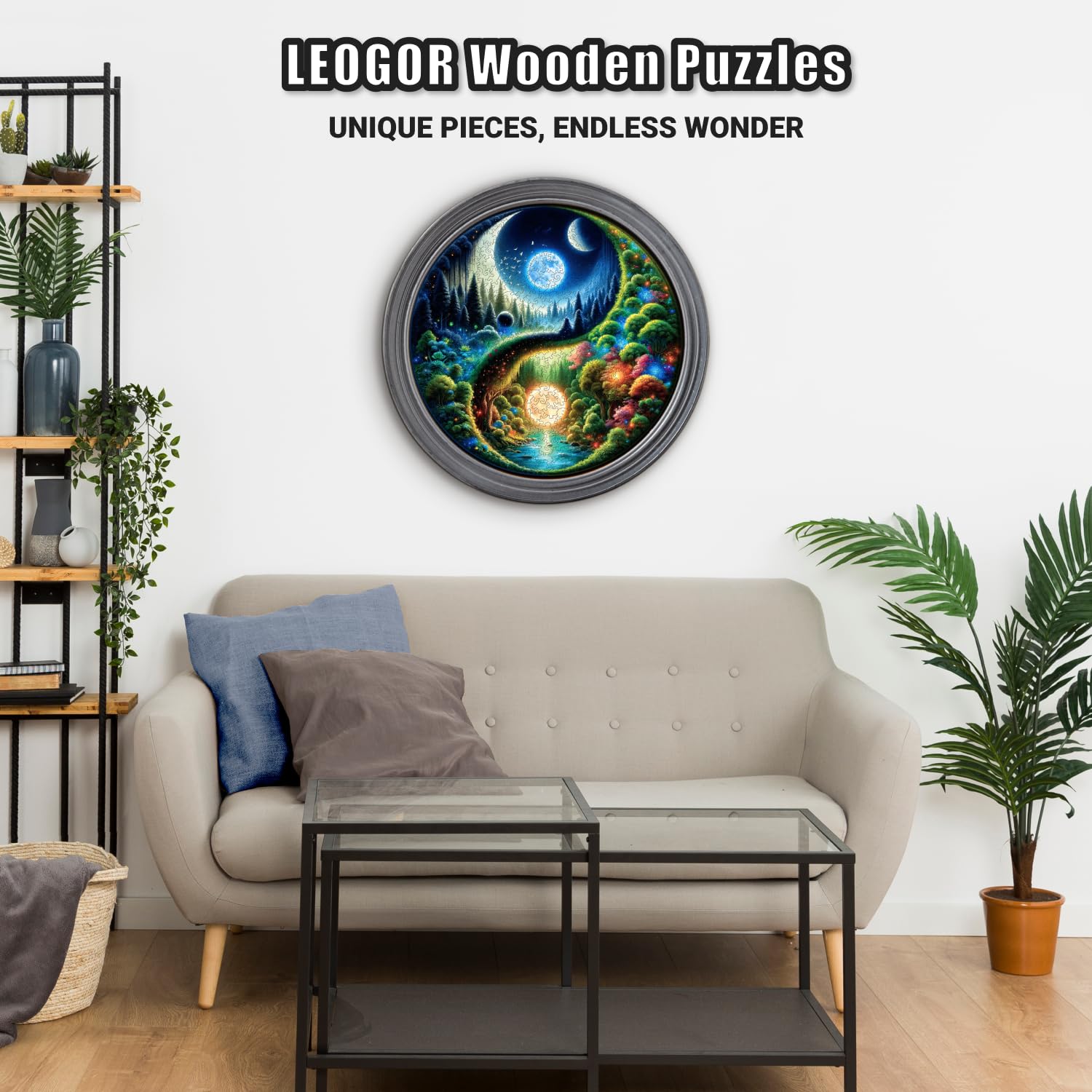 LEOGOR Wooden Puzzles for Adults 500 Pieces (18 x 17.8 in), Extra-Thick 5mm Round XL Wood Jigsaw, Yin Yang Puzzle, Unique Whimsical Pieces