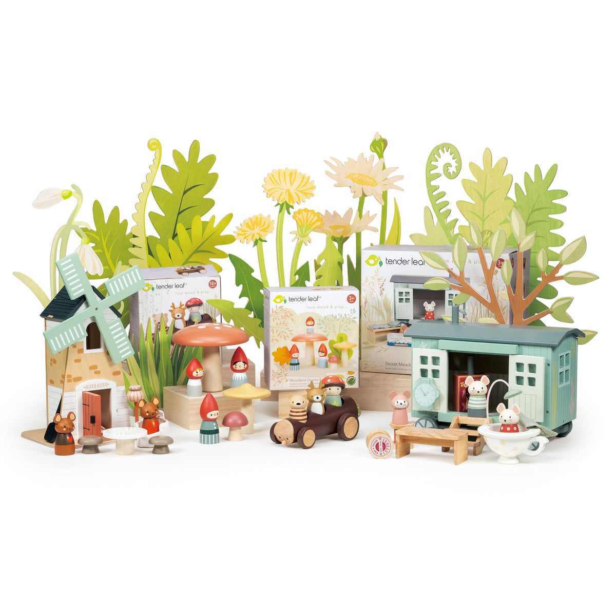 Tender Leaf Toys - Timber Taxi - Wooden Log Shaped Push Vehicle with 3 Removeable Characters - Open-Ended Play Toy, Explore Role-Play and Imagination