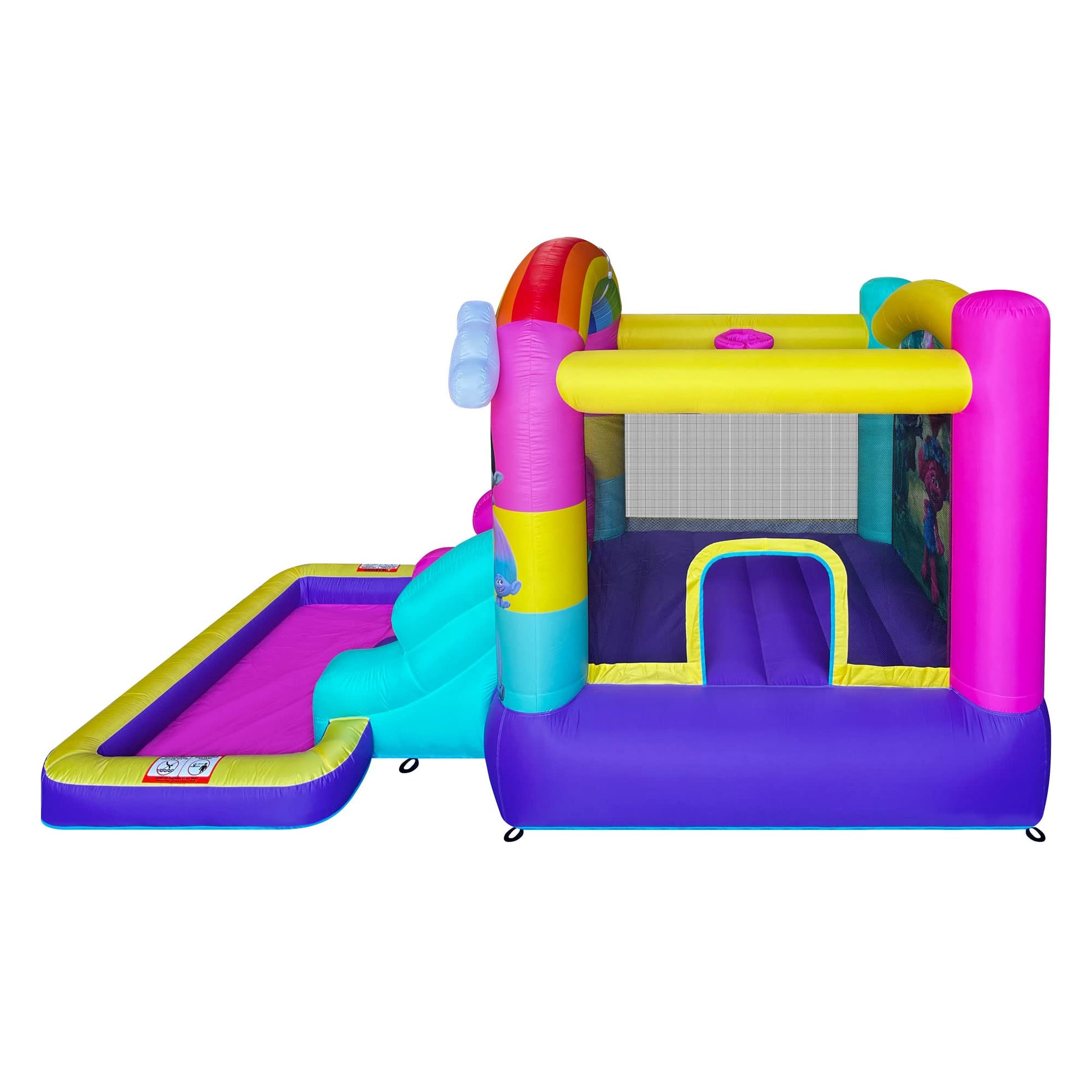 Funormous Trolls Inflatable Waterslide Bouncy Castle with Slide, Outdoor Indoor Bounce House with Ball Pit for Kids Ages 3-8, Plus Heavy Duty Air