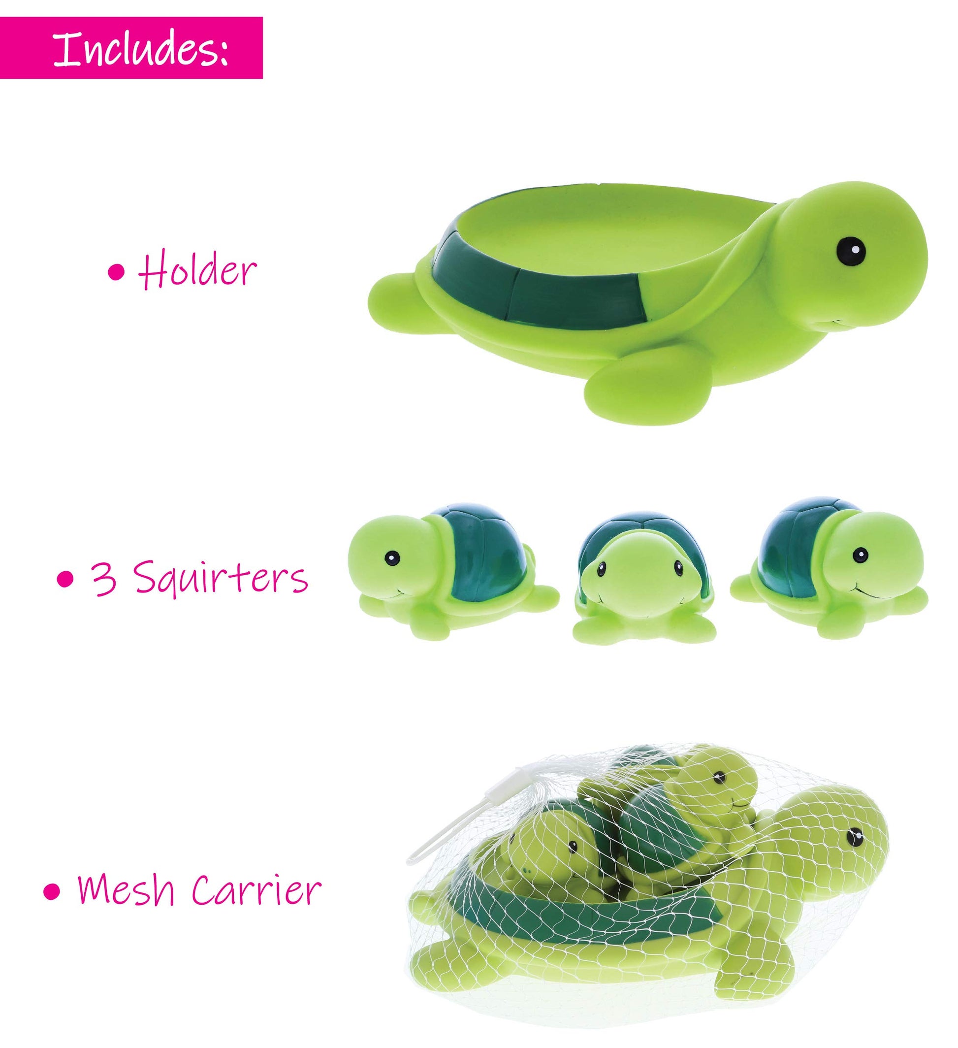 Dollibu Green Sea Turtle Family Animal Bath Squirters 4 Piece Bath Toy Set, Kids Bath Toys for Bathtime & Water Fun, Girls & Boys Floating Cute Animal