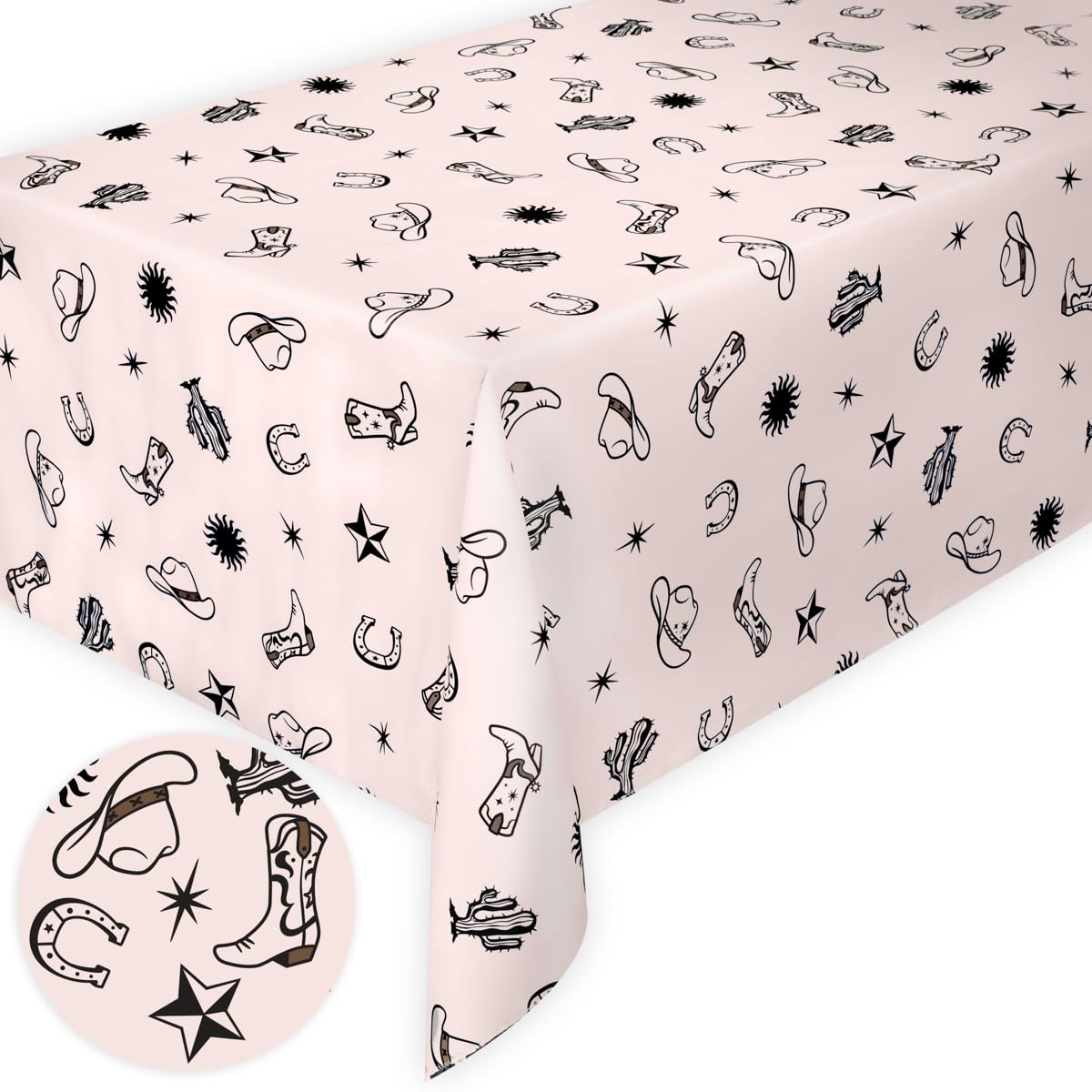 xo, Fetti Western Reusable Tablecloth | 9' x 4.5' | Rodeo Bachelorette Tablescape, Ranch Birthday Party Decoration, Cowgirl Table Decor, Cowboy Kids