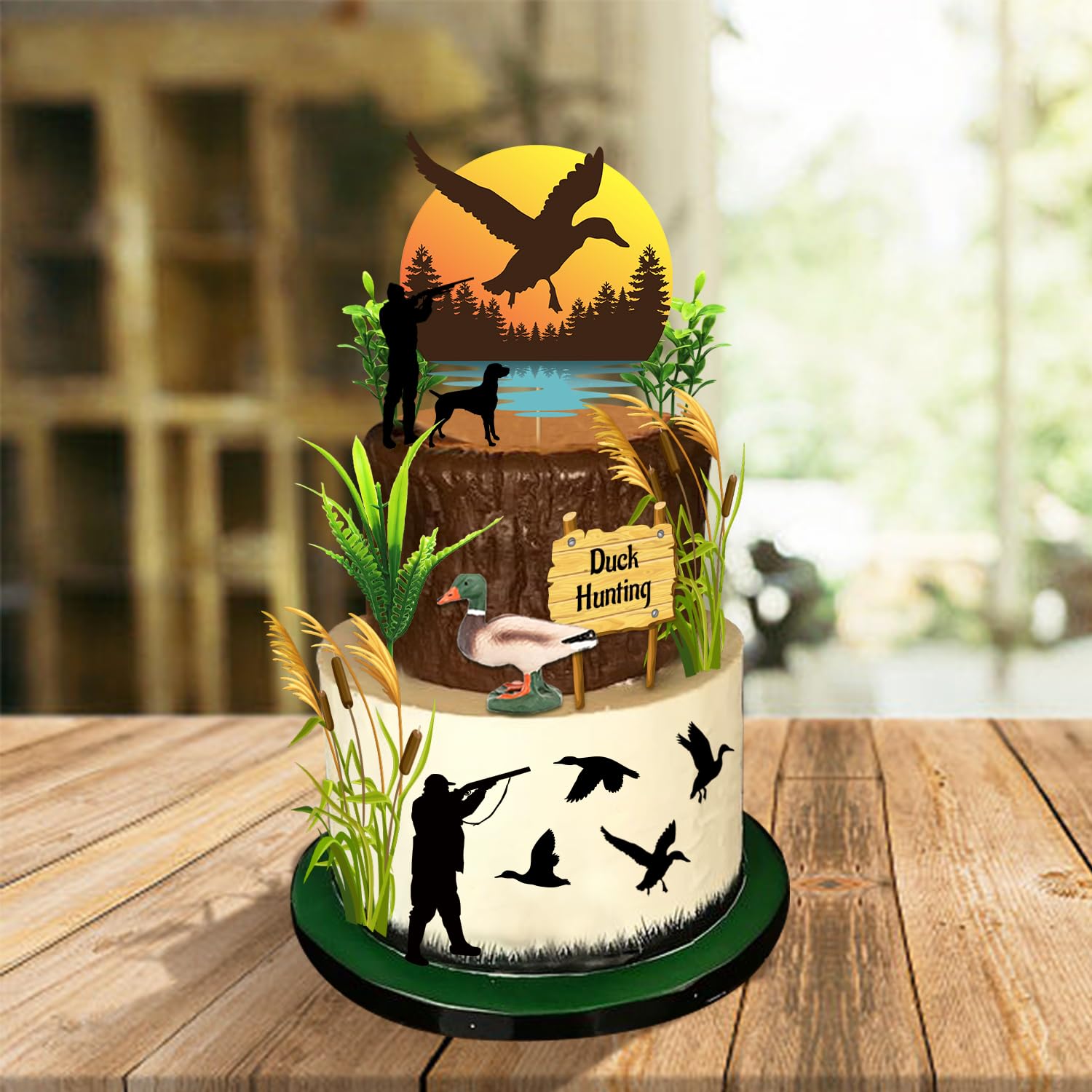20Pcs Mallard Duck Cake Topper, Duck Birthday Glitter Cake Decoration Set, Baby Shower Gone Hunting Theme Party