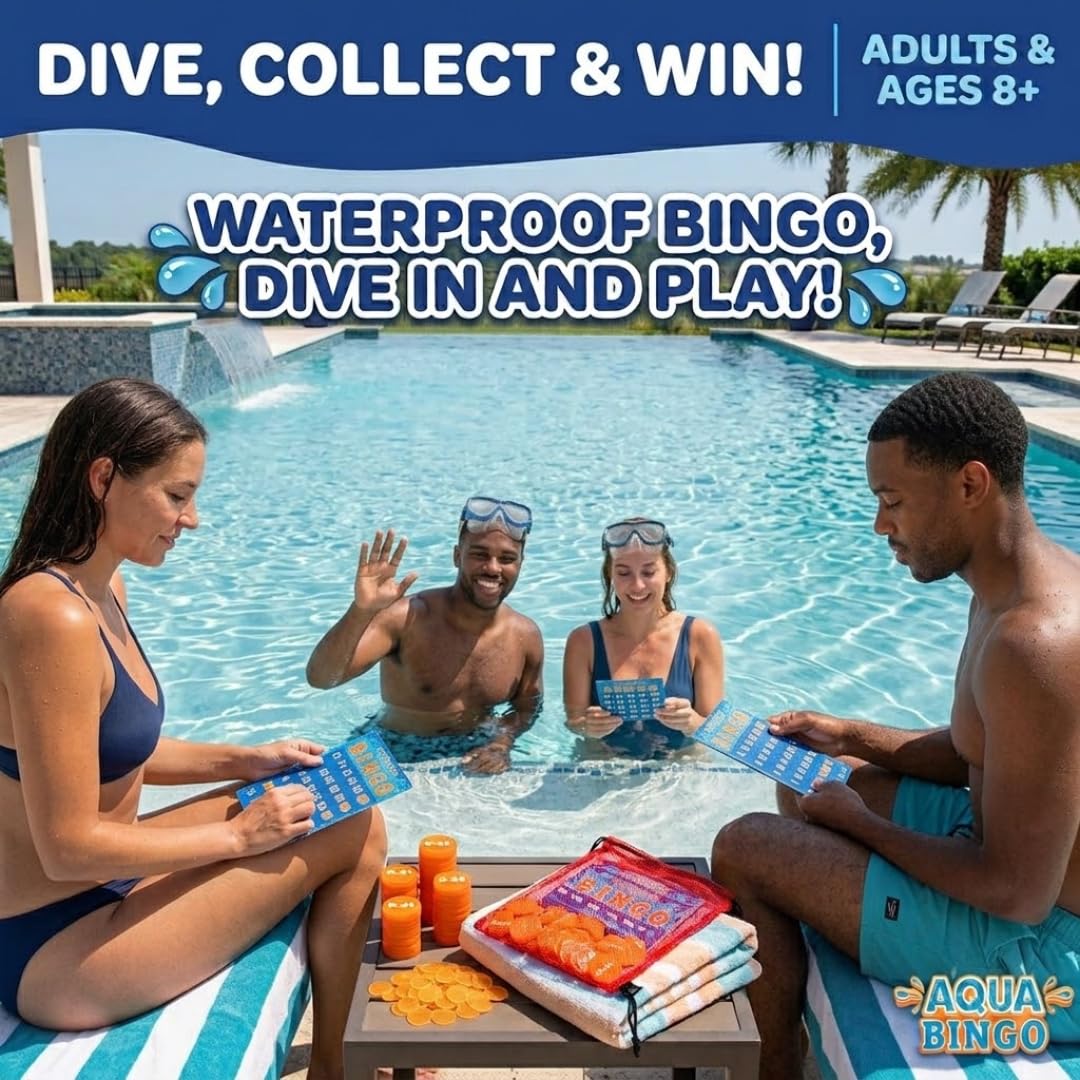 Pool Bingo Diving Game for Adults, Kids- Swim for & Call 75 Sinking Numbers