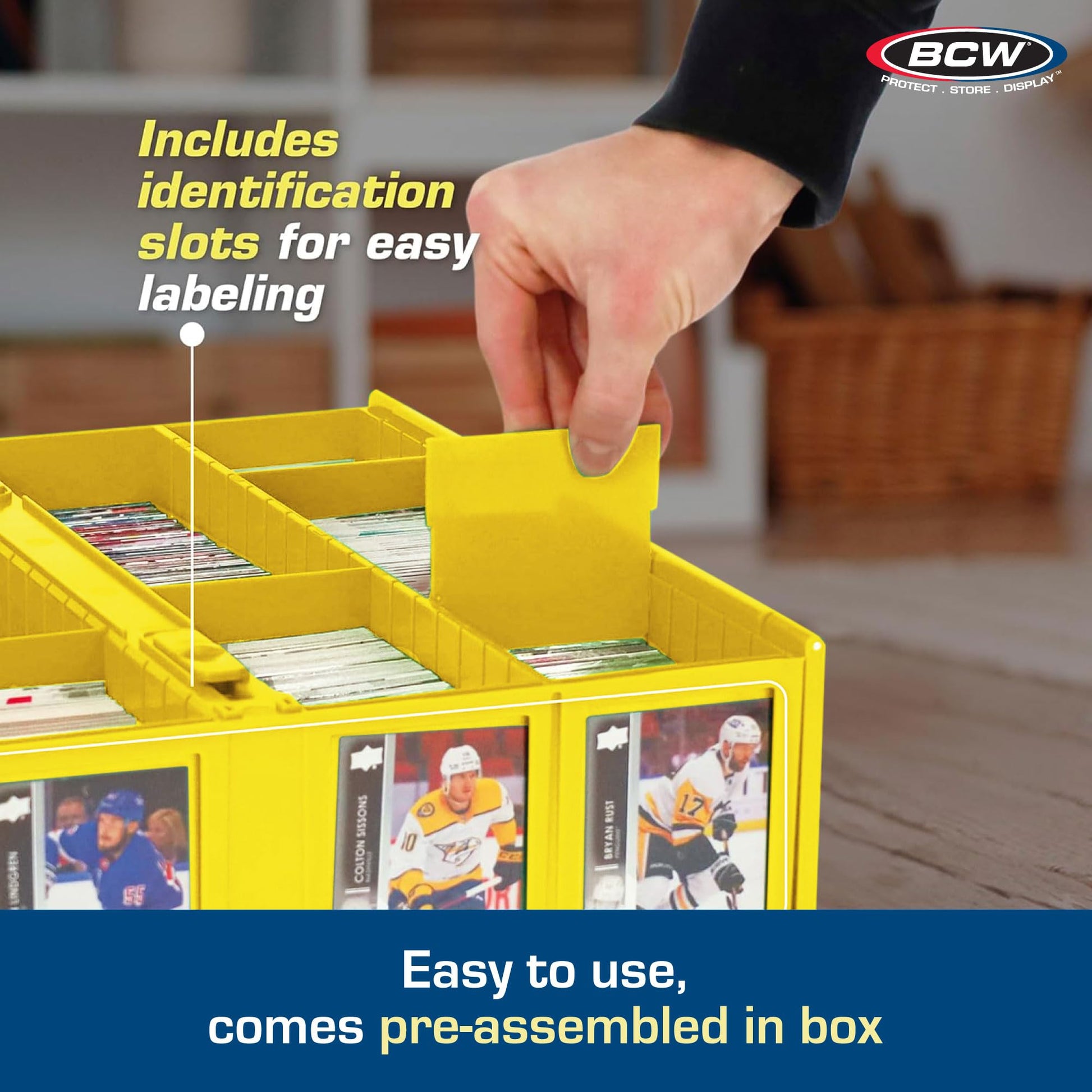 BCW Collectible Card Bin - Single Yellow | Holds 3200 Cards | Includes 4 Card Storage Partitions