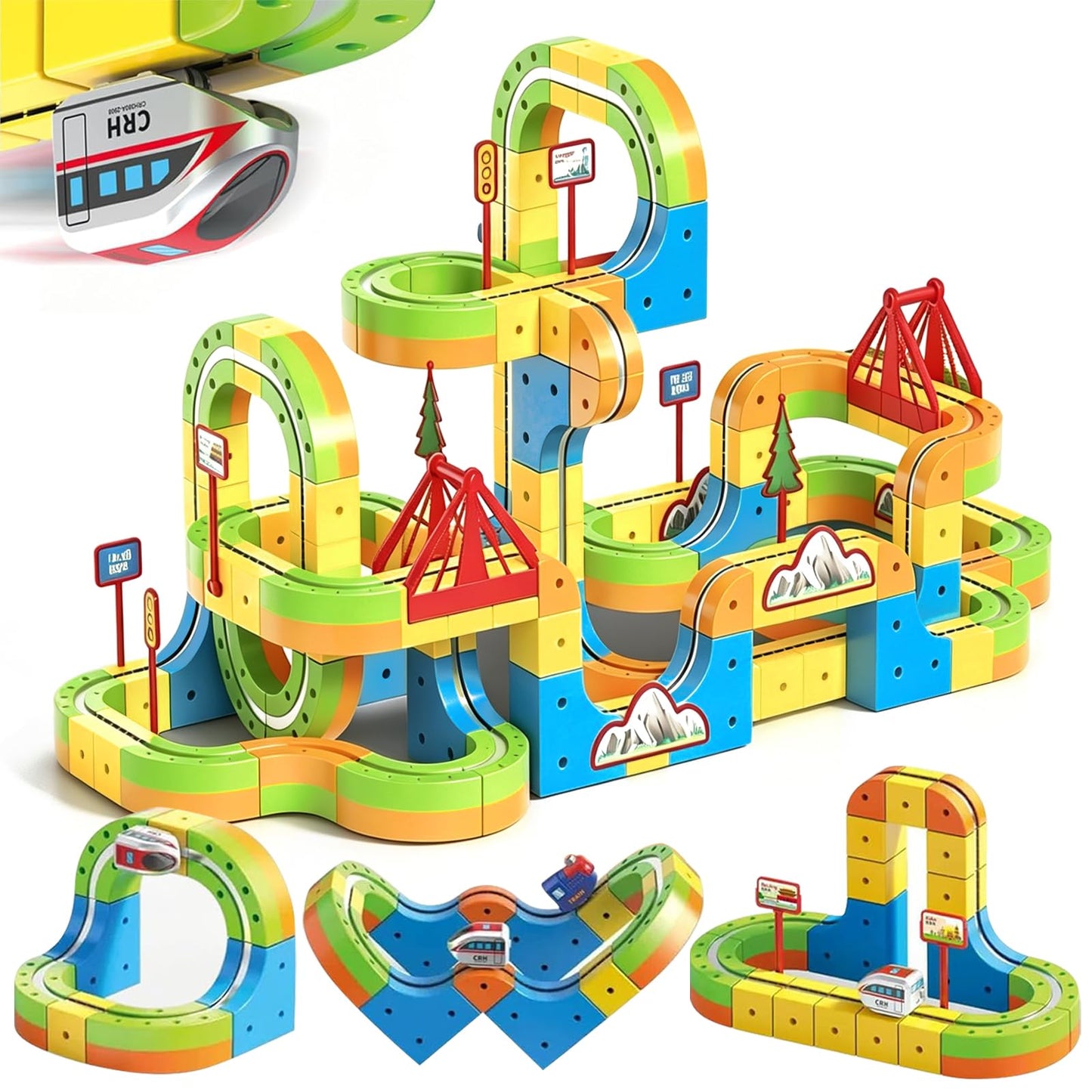 Uermis Electric Train Set for Kids, 3D Racing Track Set DIY Rail Cube Kit, STEM Gravity-Defying 360° Race Car Track, Educational Learning Toy for Boys