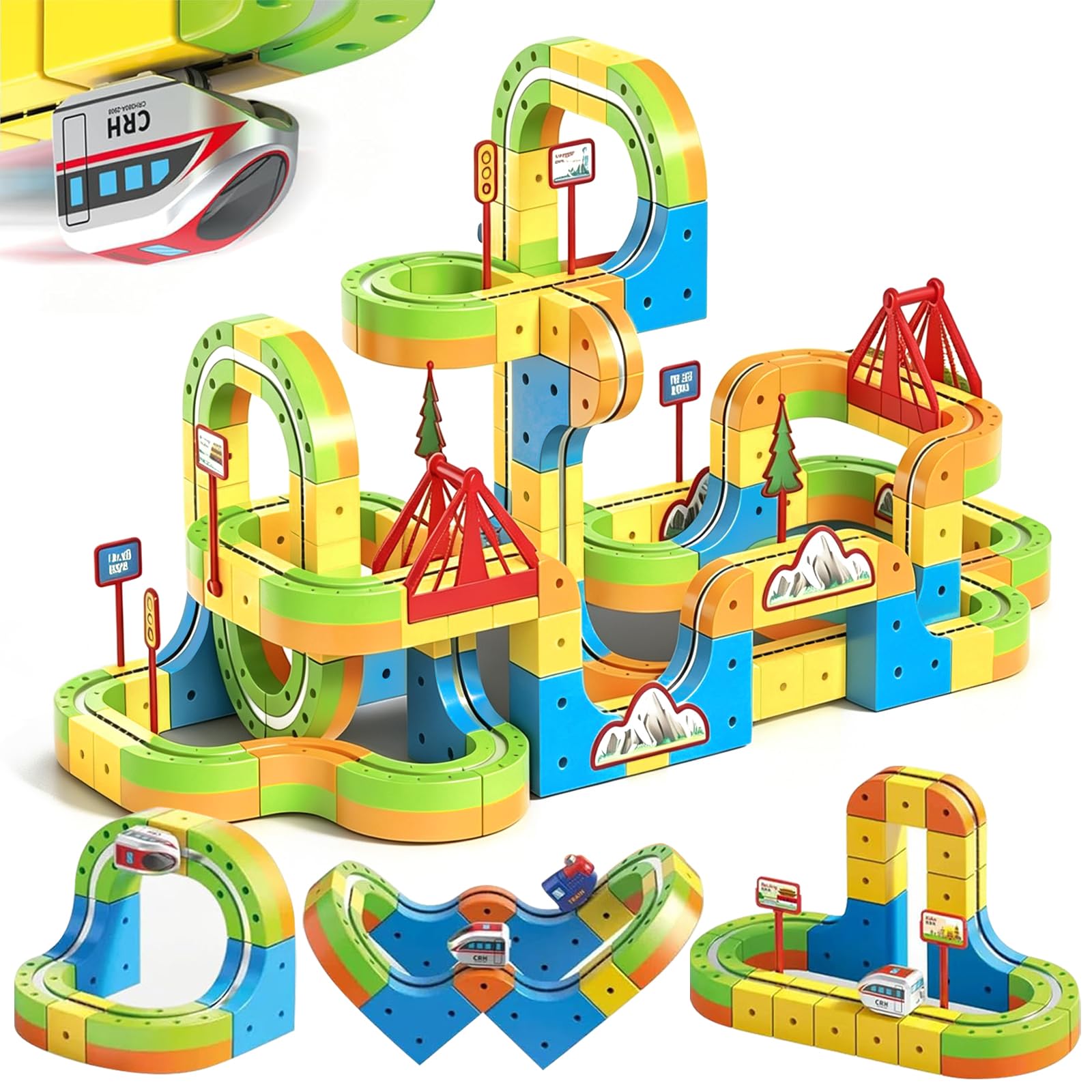 Uermis Electric Train Set for Kids, 3D Racing Track Set DIY Rail Cube Kit, STEM Gravity-Defying 360° Race Car Track, Educational Learning Toy for Boys
