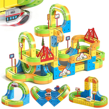 Uermis Electric Train Set for Kids, 3D Racing Track Set DIY Rail Cube Kit, STEM Gravity-Defying 360° Race Car Track, Educational Learning Toy for Boys