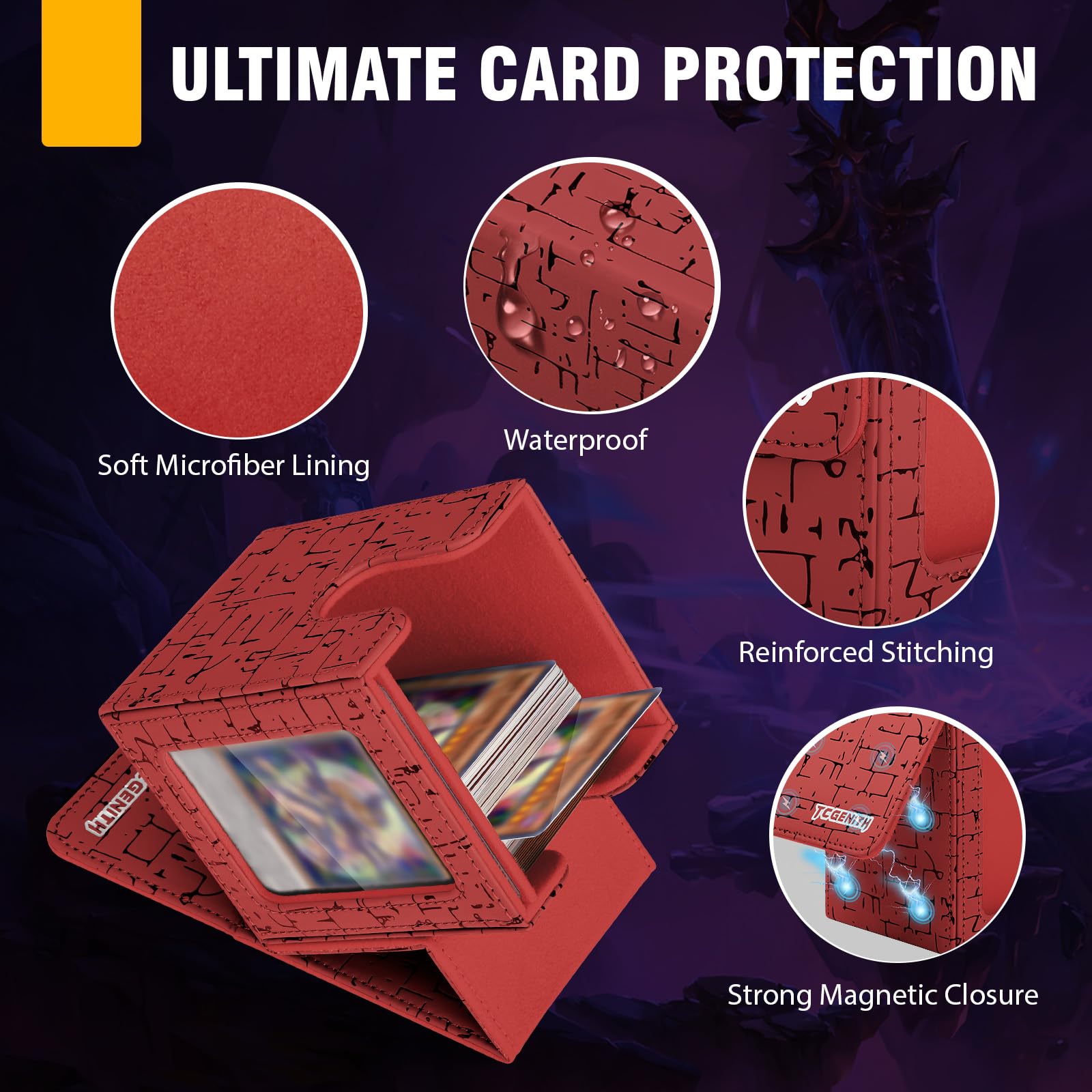 TCGENITH MTG Commander Deck Box with Display Window, Magnetic Closure Card Case Holds 100+ Double-Sleeved Cards, PU Leather TCG Storage Box Compatible