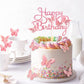 MILIYUKI 13-Pieces 3D Butterfly Cupcake Topper for Girls Women's Happy Birthday Cake Decorations Party Decorations(Pink)