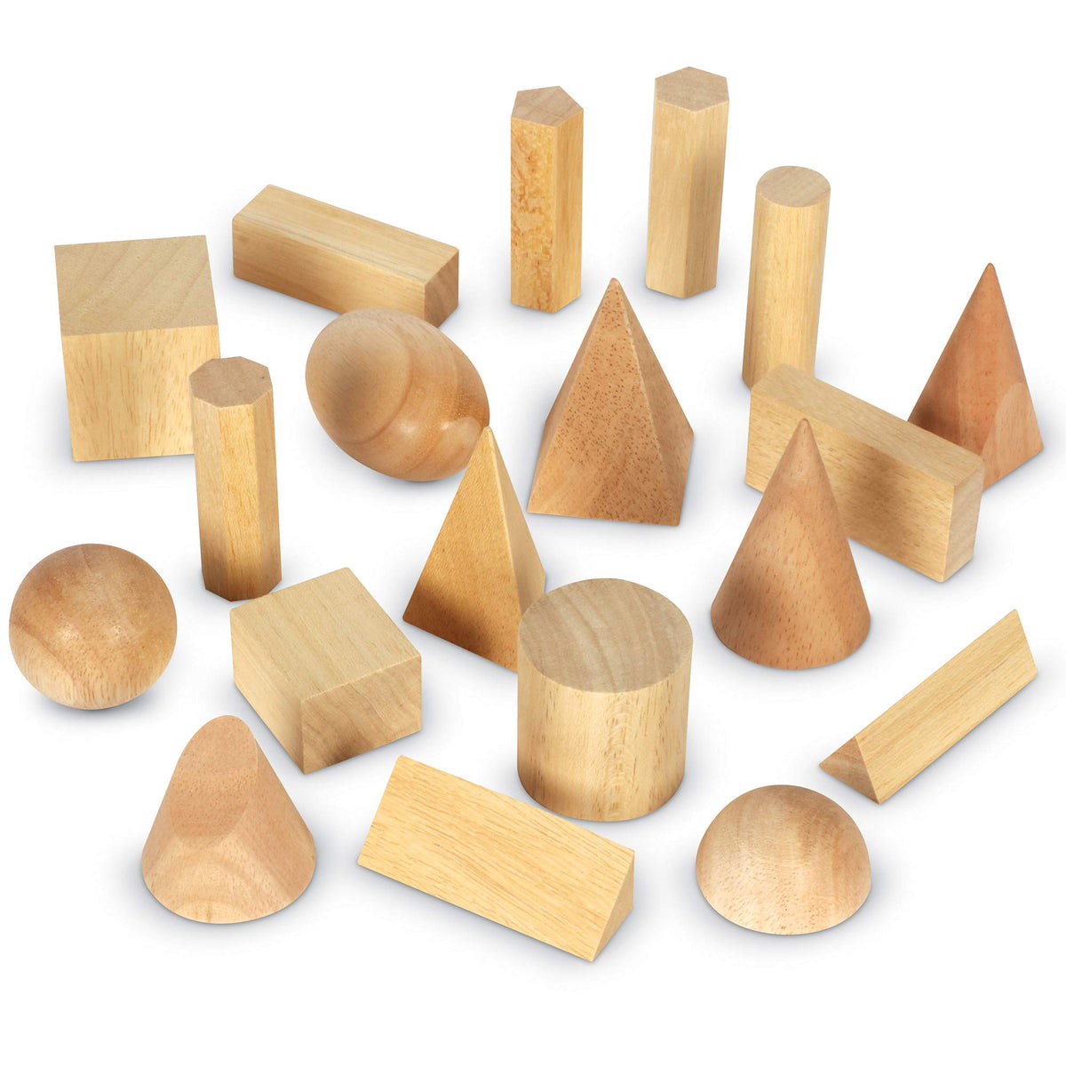 Learning Resources Wood Geometric Solids, Kids Wooden Shapes, Montessori Toys, Set of 19