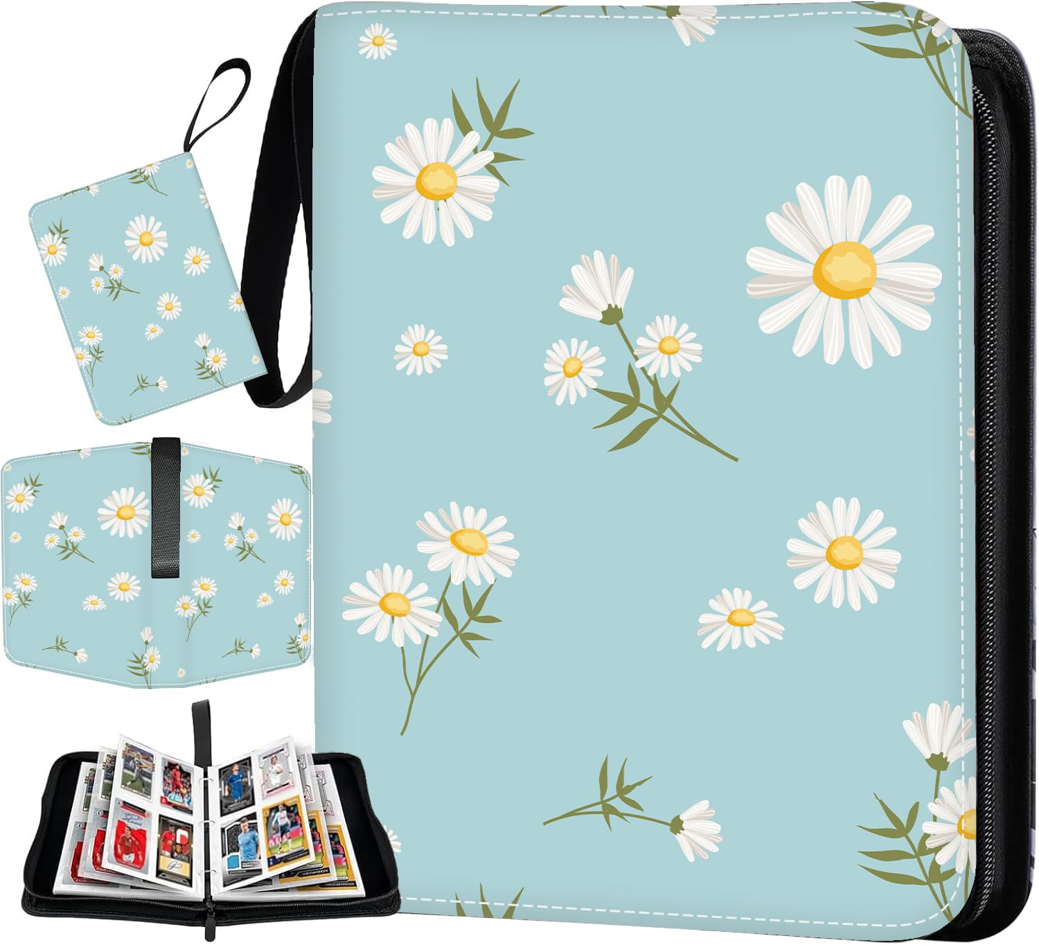 Trading Card Binder 400 Pockets, 50 Pages 4 Pocket Premium Card Album Folder with 50 Double-Sided Removable Sleeves, Zipper Carrying Card Storage Case