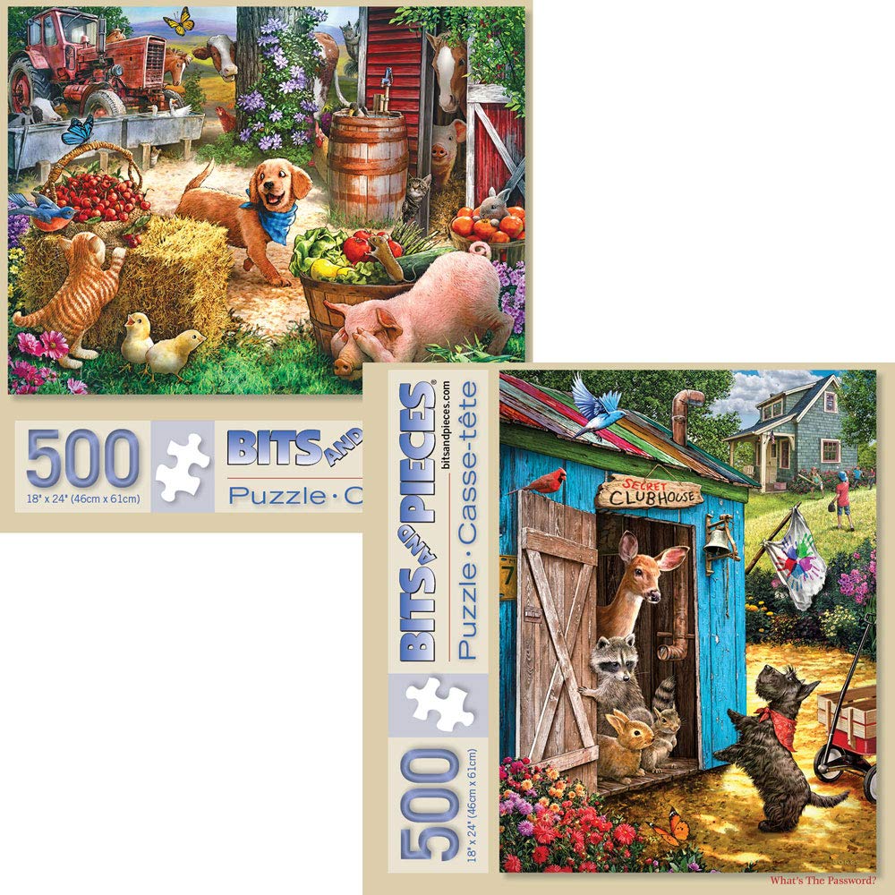 Bits and Pieces - Value Set of Two 500 Piece Jigsaw Puzzles for Adults - Hide and Seek, What’s The Password Jigsaw Puzzles by Artist Larry Jones
