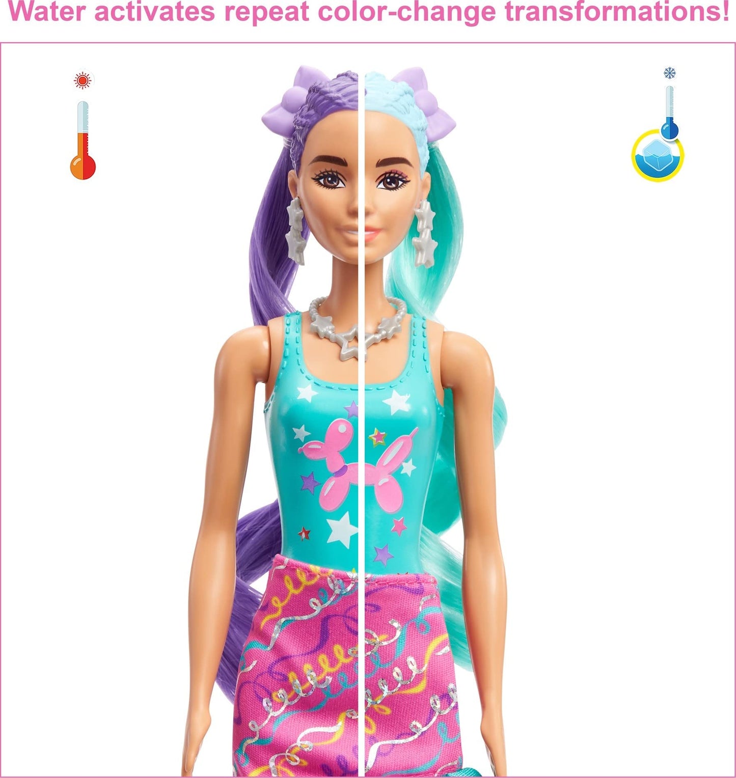 Barbie Color Reveal Doll, Glittery Purple with 25 Hairstyling & Party-Themed Surprises Including 10 Plug-in Hair Pieces