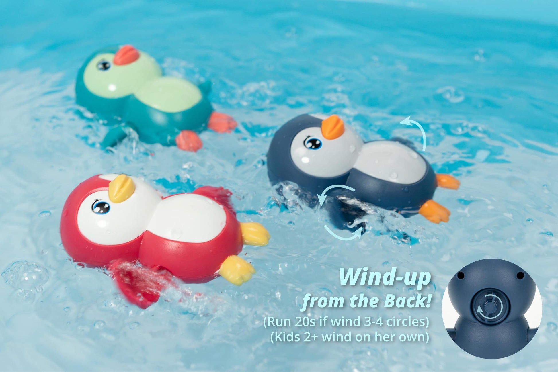 DUCKBOXX XX Bath Toys Wind up Backstroke Swimming Penguins for Kids 18M+ (3pcs)