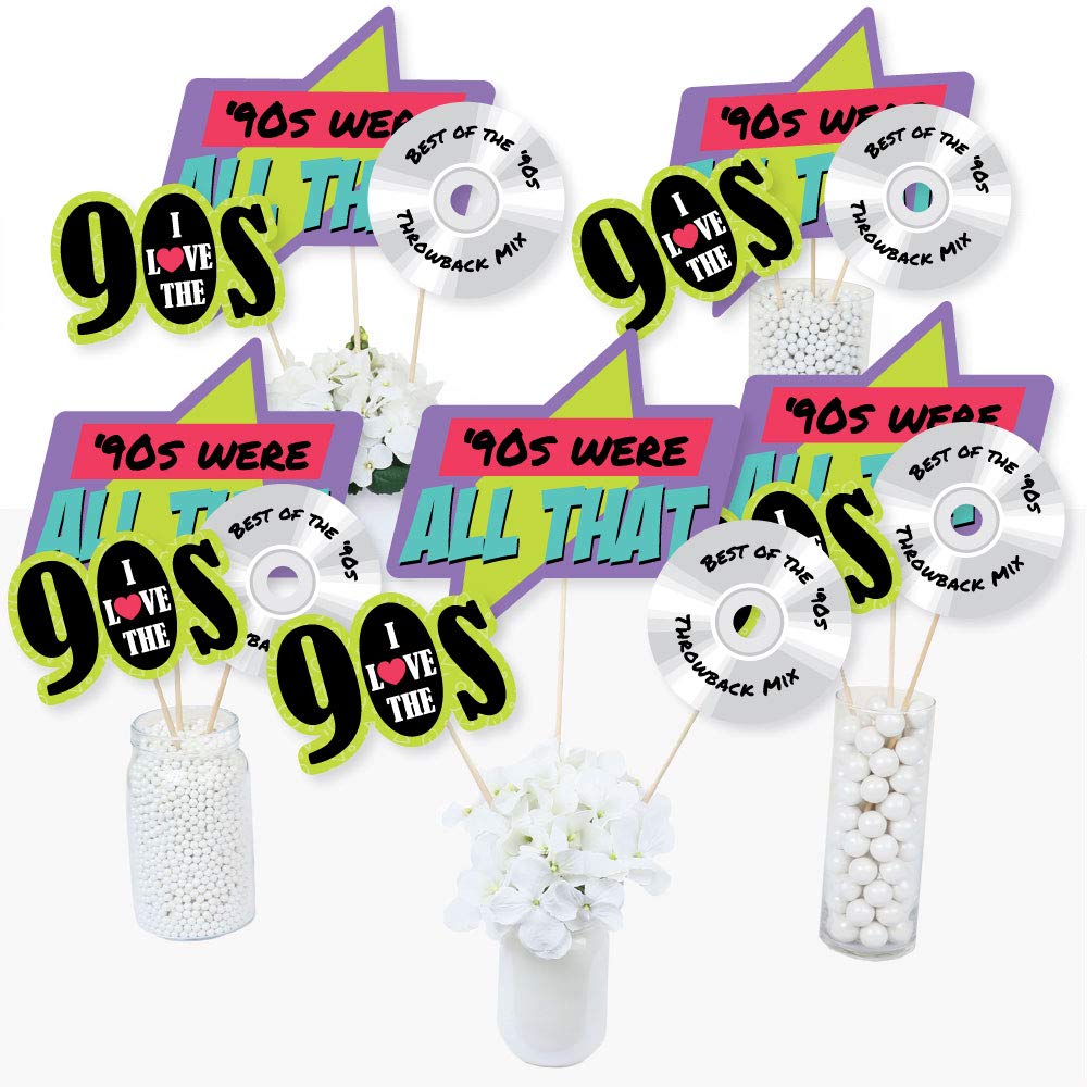 Big Dot of Happiness 90's Throwback - 1990s Party Centerpiece Sticks - Table Toppers - Set of 15