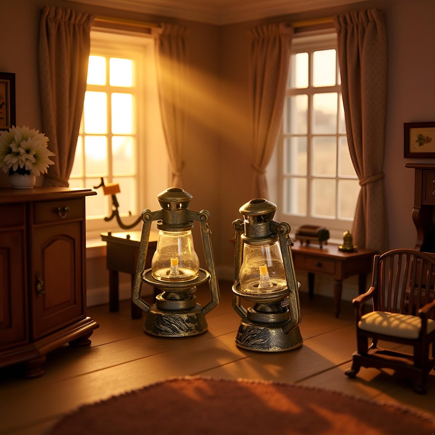 Miniature Lamps for Dollhouse,Doll House Miniature Retro Oil Lantern Dollhouse Accessories Scene Ornaments Dollhouse Miniature Scene Model Hurricane