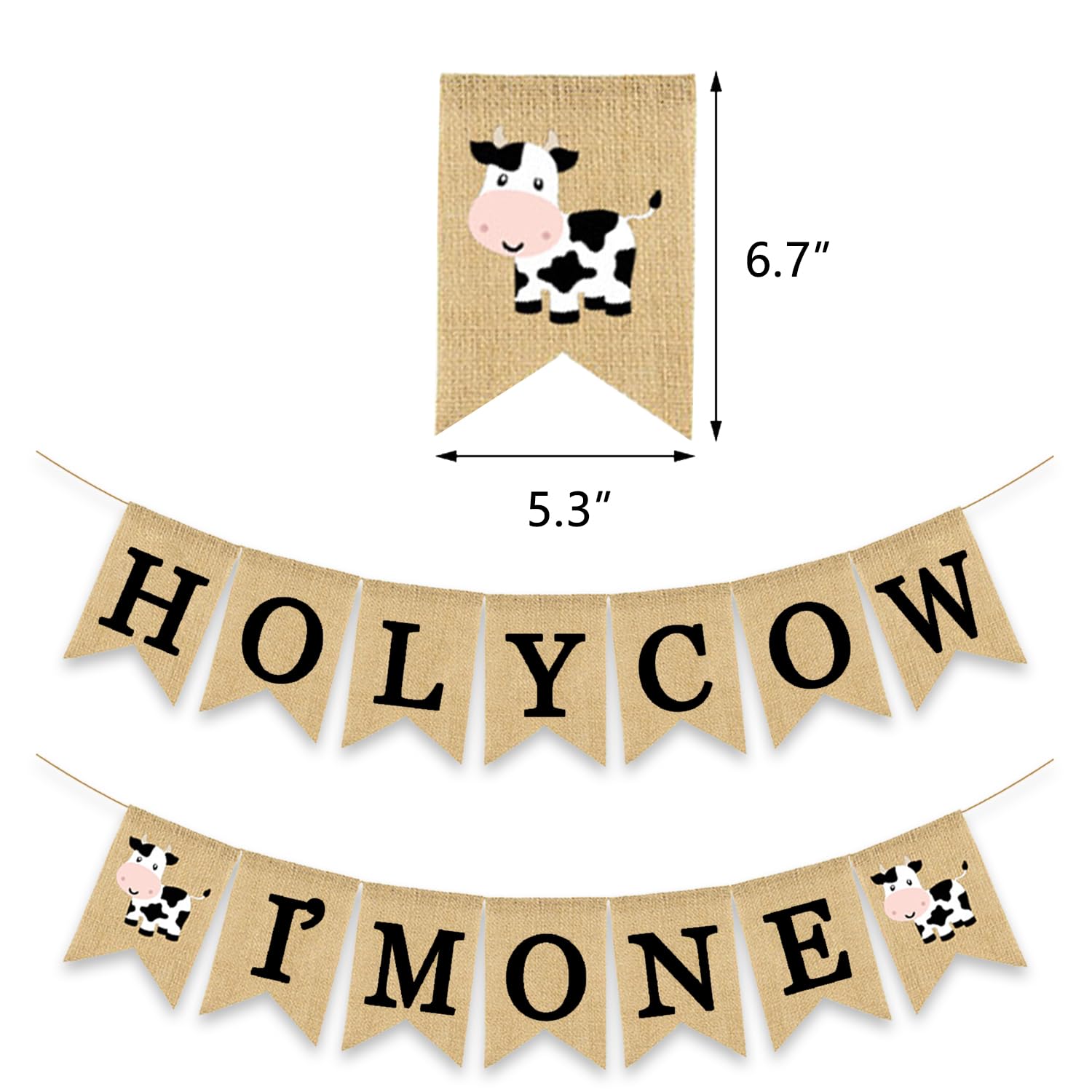 Holy Cow I'm One Banner Farm 1st Birthday Party Decoration Barnyard Burlap Garlands Western Boy Girl First Birthday Supplies Black