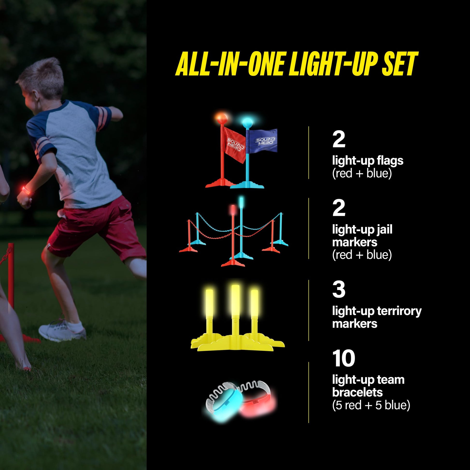 Capture the Flag Glow in the Dark Game Set - Yard Outdoor Games for Kids Ages 8, 10, 11, 12 Old - Fun Lawn Summer Family Game for Boys & Teen Boys
