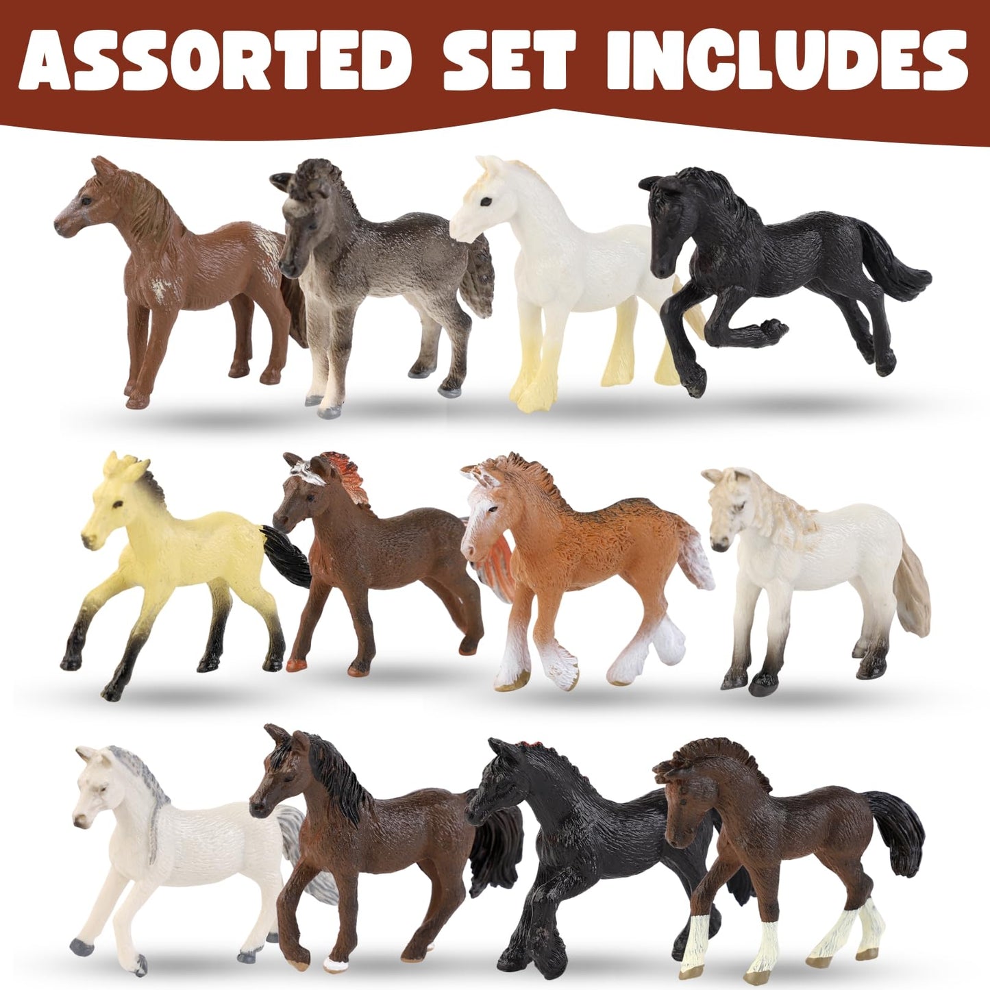 Liberty Imports 12 Pcs Deluxe Plastic Horse Figure Toy Set for Kids - Realistic Miniature Toy Pony Figurines Bulk Animal Variety Cake Toppers Gift