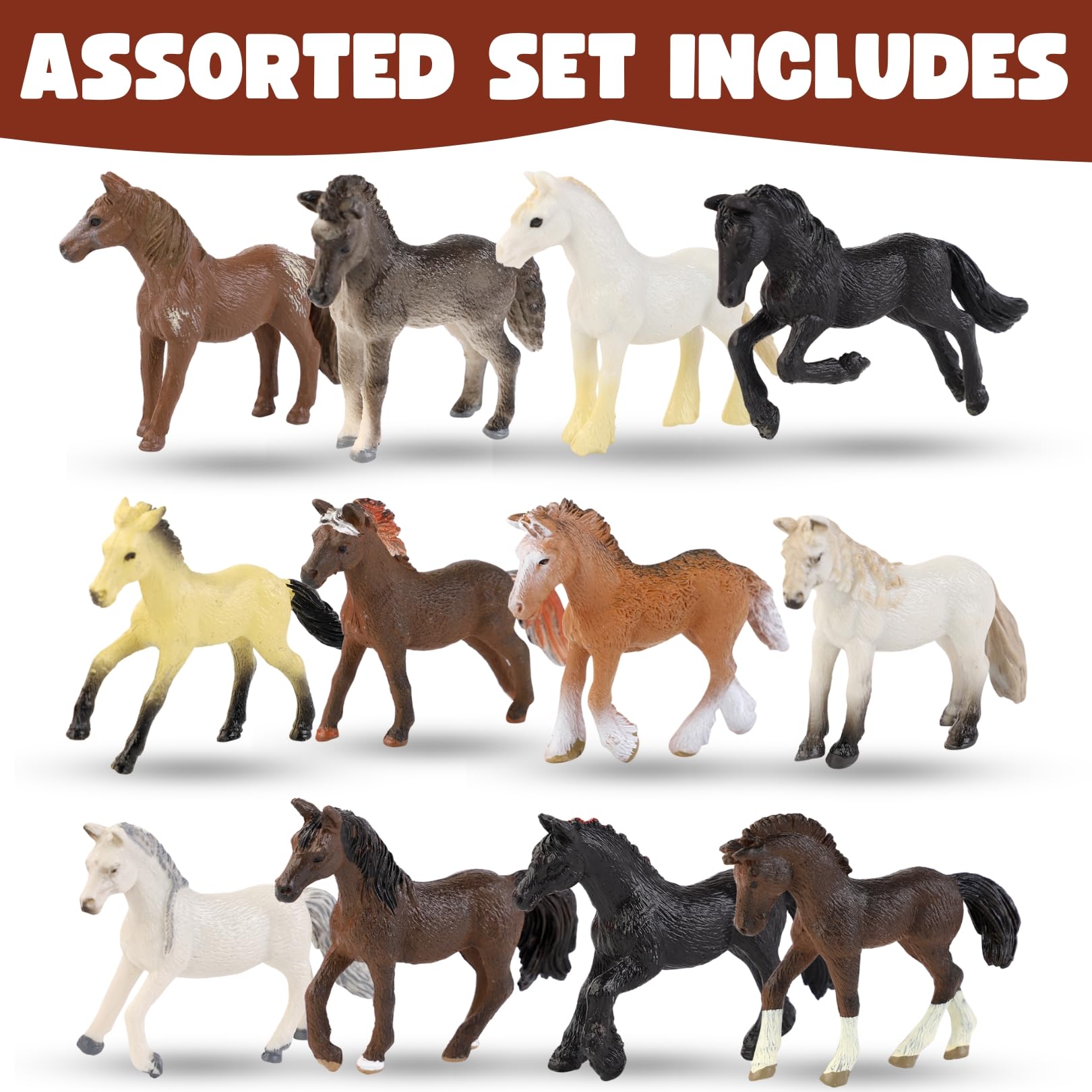 Liberty Imports 12 Pcs Deluxe Plastic Horse Figure Toy Set for Kids - Realistic Miniature Toy Pony Figurines Bulk Animal Variety Cake Toppers Gift