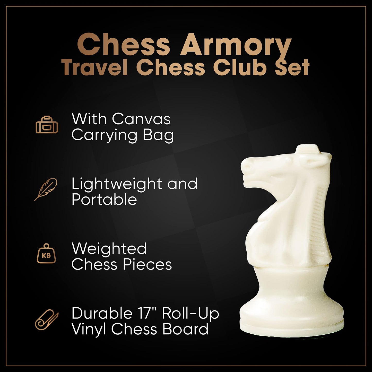 Chess Armory Large Chess Set 20" Weighted Tournament Set with Canvas Carrying Bag - Vinyl Roll Up Chess Board, Weighted Chess Pieces - 3.75 Inch King
