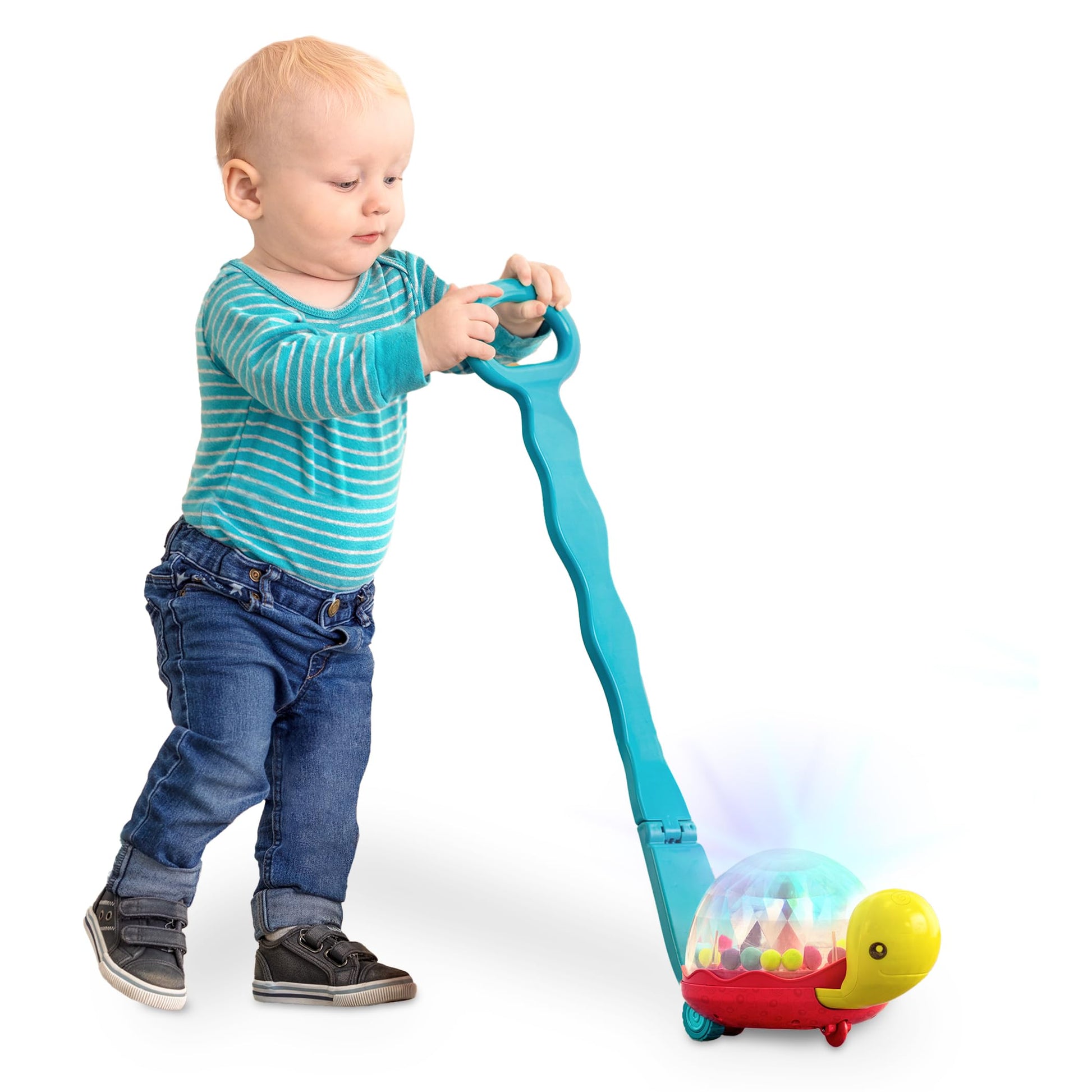 B. toys - Ball Popper & Walker - Push Toy for Baby, Toddler - Light-Up Turtle Toy for Crawling Or Walking - Removable Handle - 1 Year + - Walk ‘n’