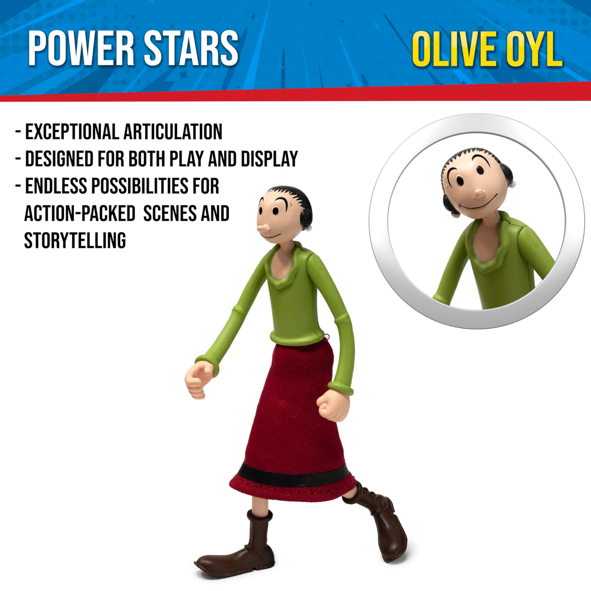 Boss Fight Studio Power Stars Olive OYL Action Figure - Retro Style Collectible Figurine from Popeye The Sailor Meets Sindbad The Sailor Color