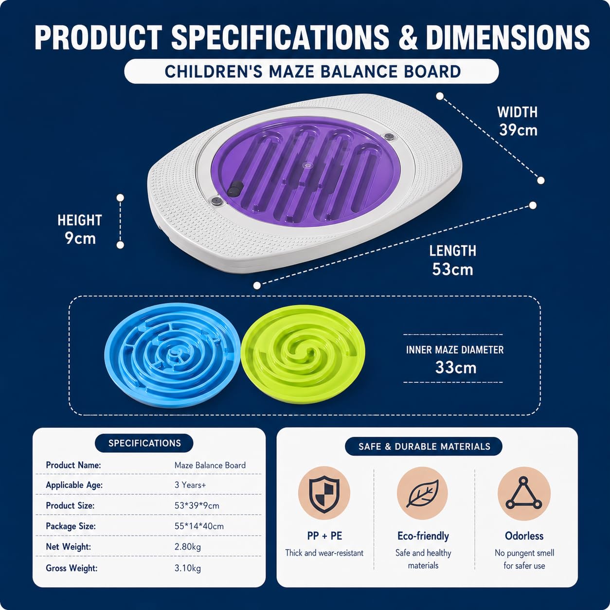 Balance Board Maze for Kids,Load Bearing 130lb Sensory Toys, for 3 Old Children Playing Fun,ADHD & Autism Physical Therapy, Improving