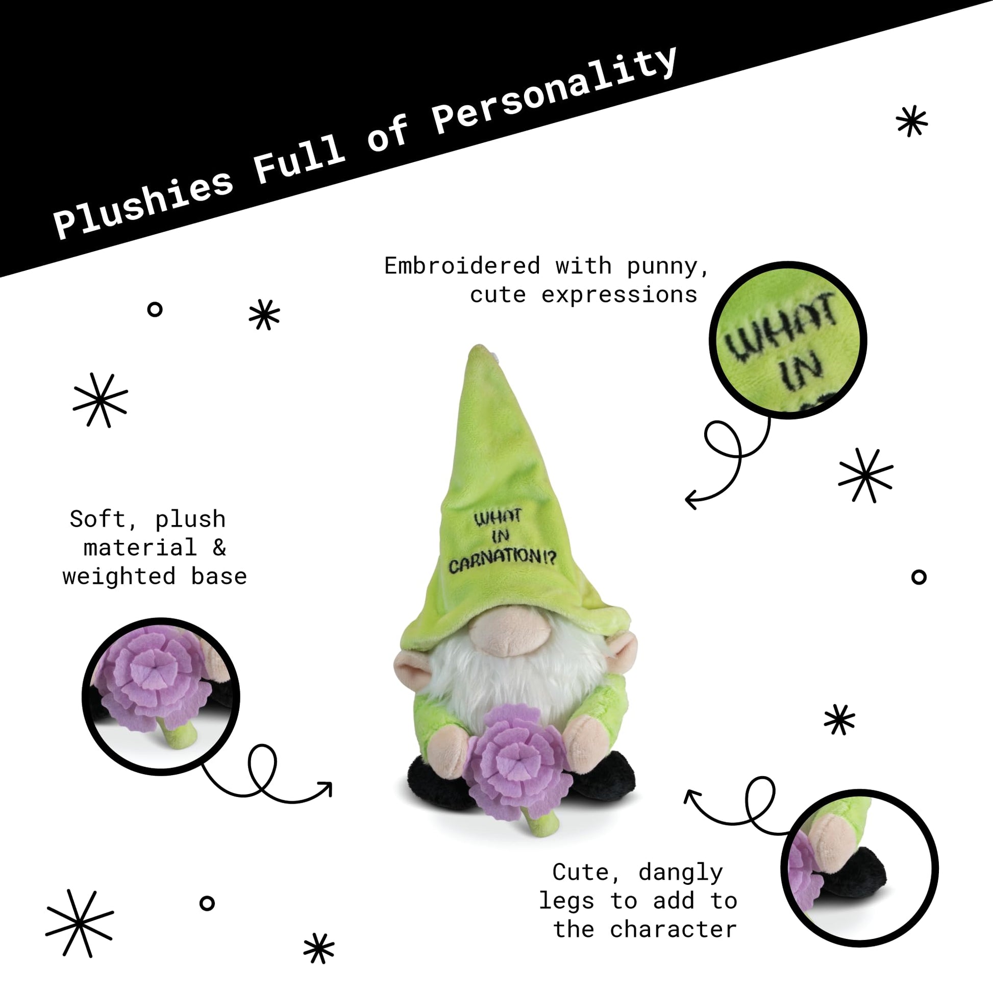 Punchkins Gnome Flower Plushie - What in Carnation for Plant Lovers Decor Plush