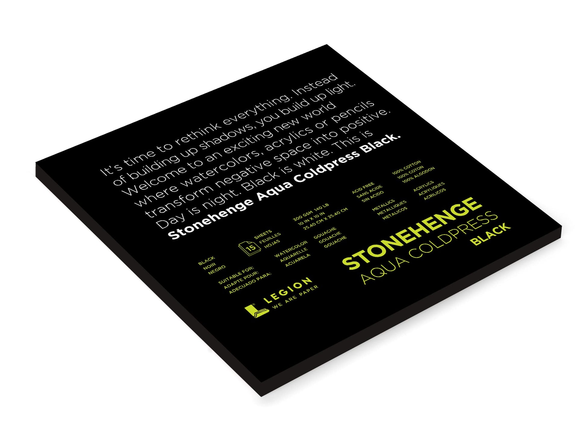 Legion Stonehenge Aqua Black Watercolor Paper Pad - 10" x 10", Cold Press, 15 Sheets