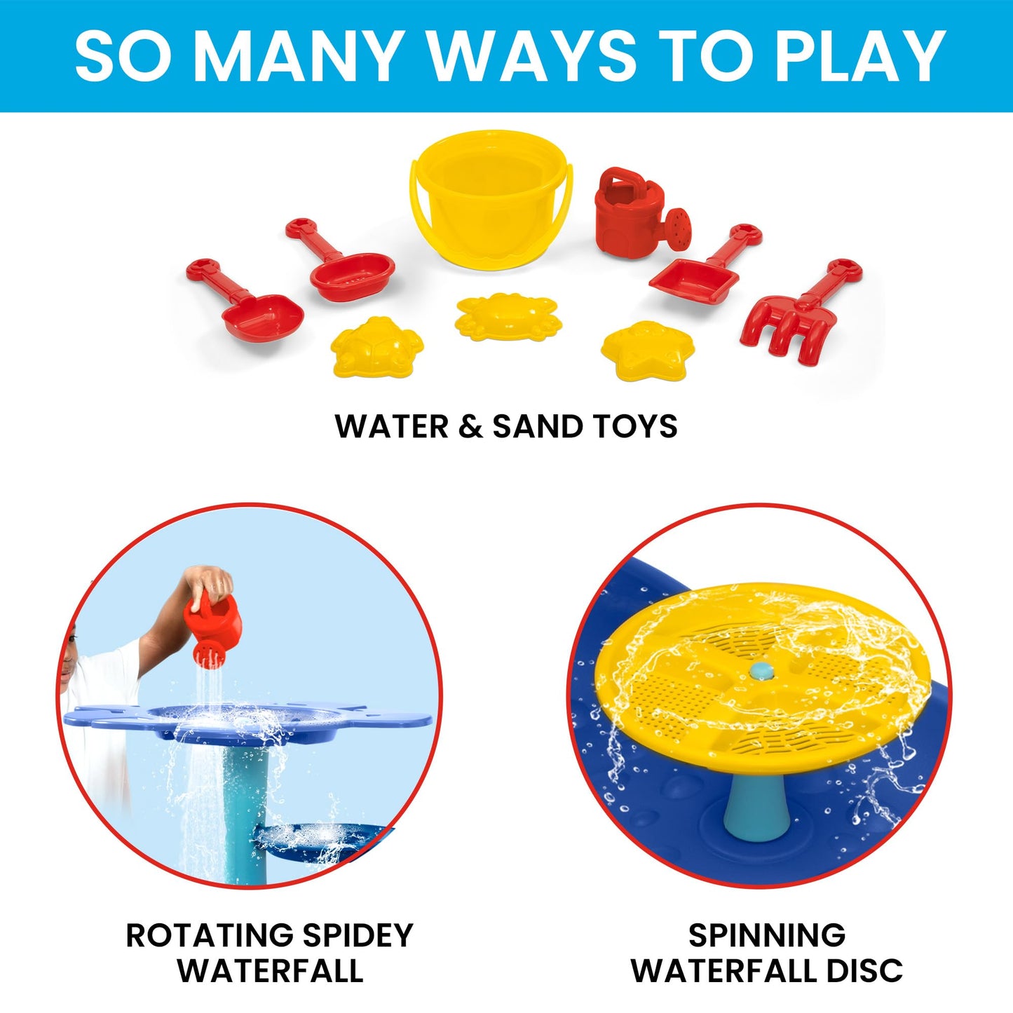 Spidey and His Amazing Friends Water Table by Delta Children | 3-Tier Activity Water Play Table with 11-Piece Toy Set | Water Sensory Table + Beach