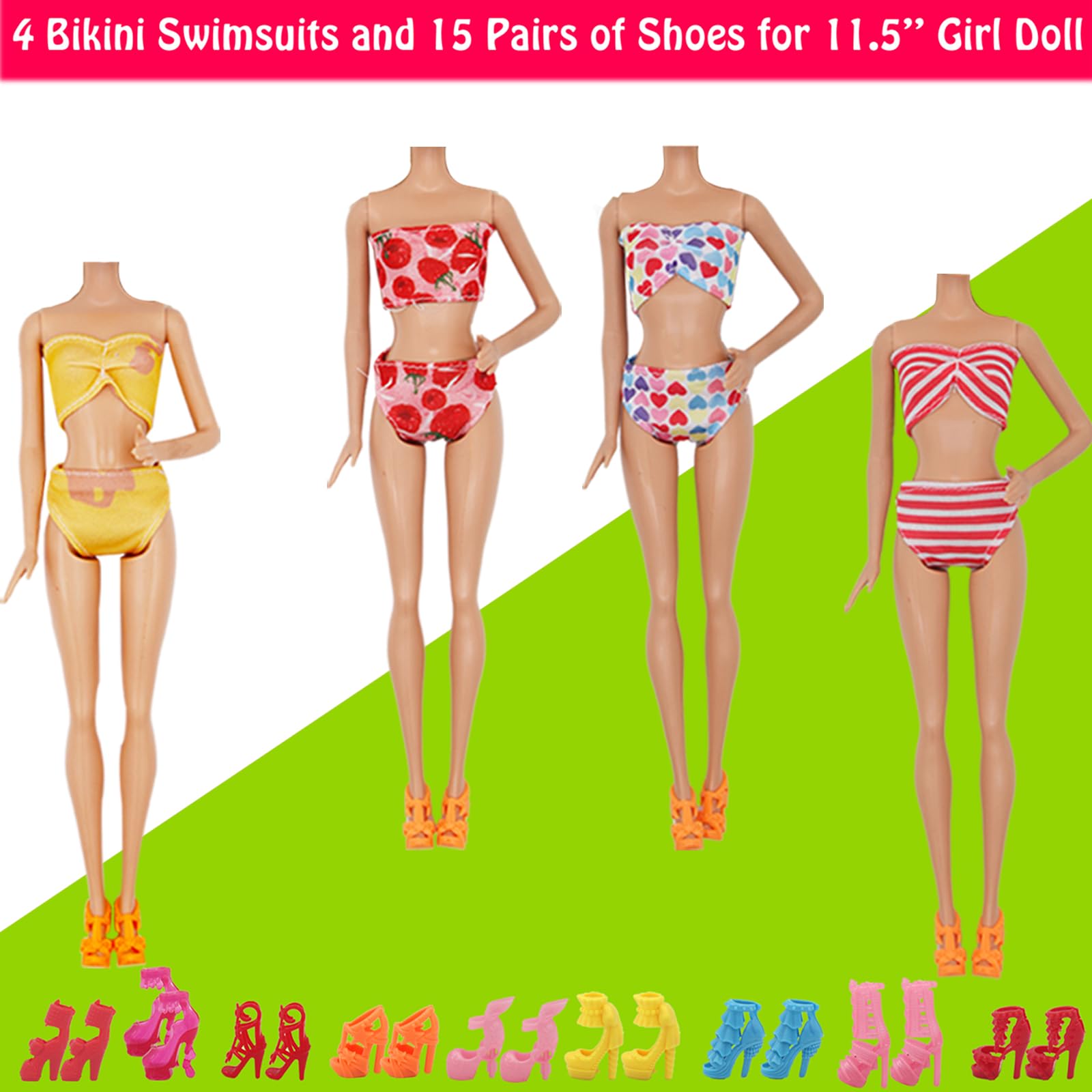 ZTWEDEN 89Pcs Doll Clothes and Accessories for 12 Inch Boy and 11.5 Inch Girl Doll Includes 32 Seaside Wear Clothes Bikini Marine Animal Surfboard