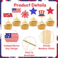 24 Pcs 4th of July Cupcake Toppers - Patriotic Red White Blue Glitter USA Cake Toppers with American Flag, Star and Firework Designs for Independence