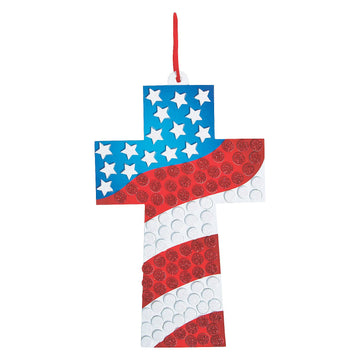 Fun Express Religious Mosaic Glitter Flag Craft Kit - Makes 12 - USA Fourth of July Crafts for Kids