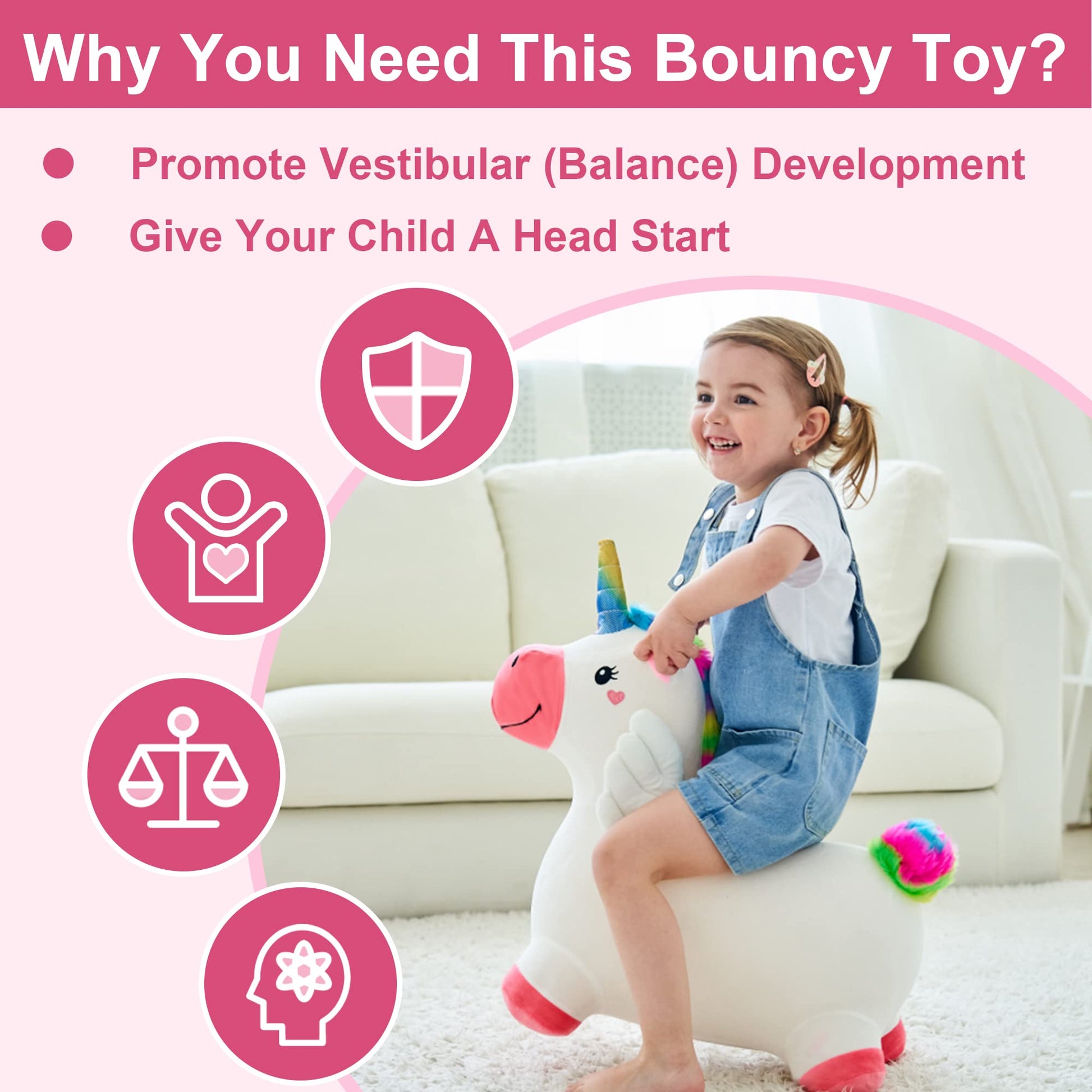 Bouncy Pals Toddler Unicorn Hopper Toy Girl Gift, Outdoor Ride Animal Horse