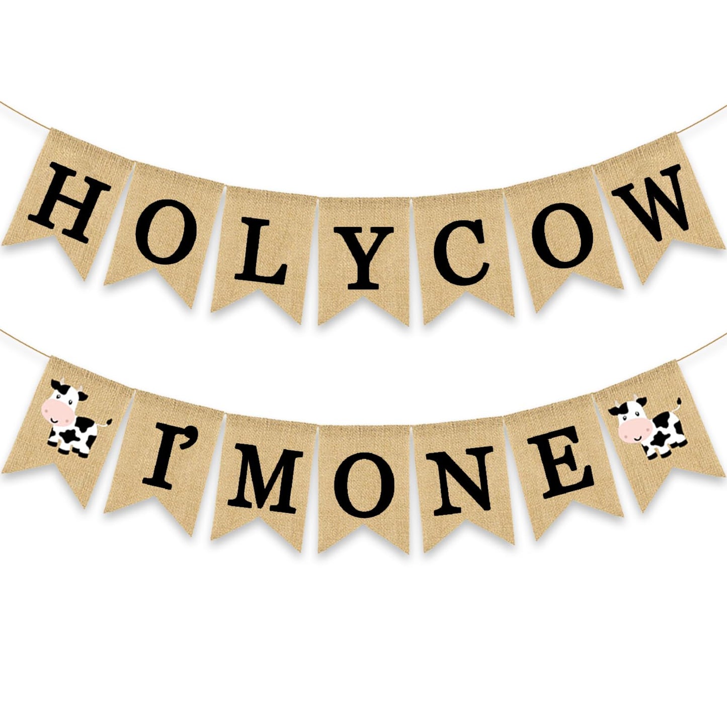 Holy Cow I'm One Banner Farm 1st Birthday Party Decoration Barnyard Burlap Garlands Western Boy Girl First Birthday Supplies Black