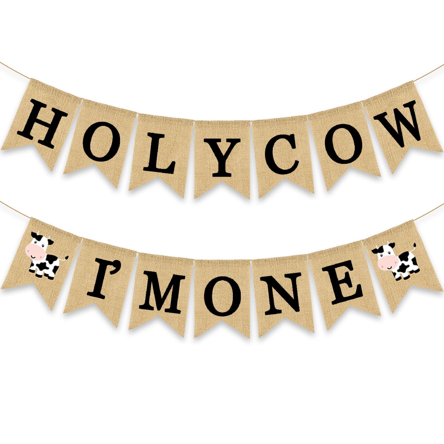 Holy Cow I'm One Banner Farm 1st Birthday Party Decoration Barnyard Burlap Garlands Western Boy Girl First Birthday Supplies Black