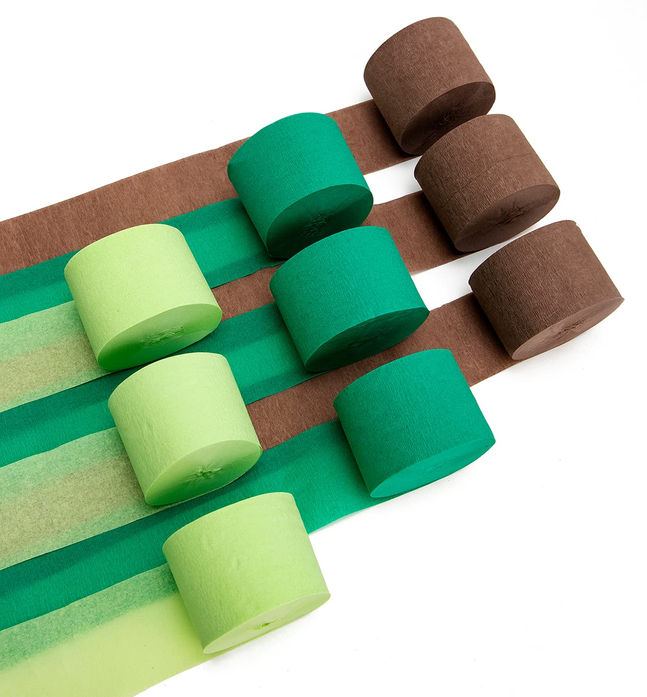 Crepe Paper Streamers 9 Rolls 738 ft Crepe Paper Decorations for Dinosaur Birthday Party, Natural Theme or Green Party(Jungle Green Combo)
