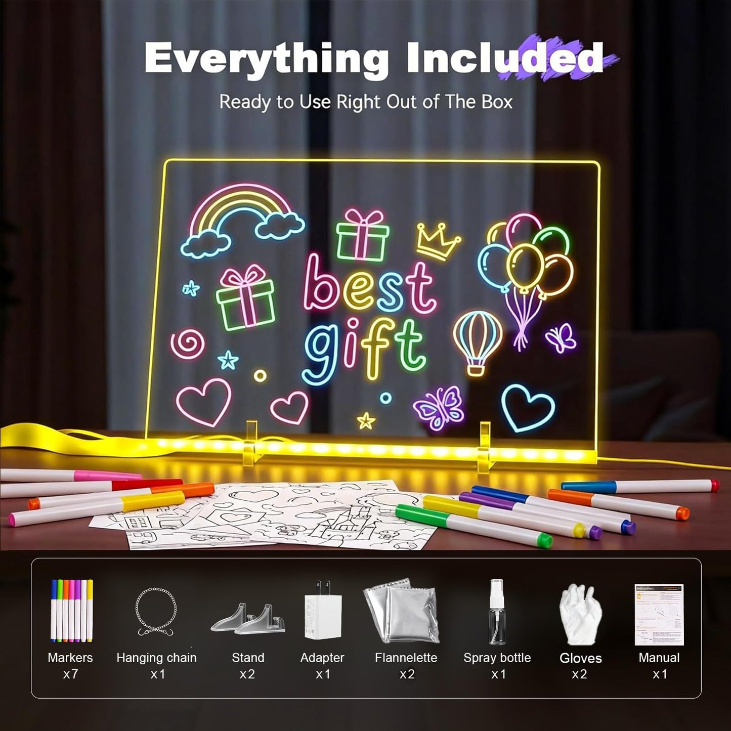 20”Inch LED Drawing Lumi Board for Kids - Acrylic Dry Erase Board with 13 Light Effects,Glow Doodle Board Gifts for Kids, Creative Fun & Christmas