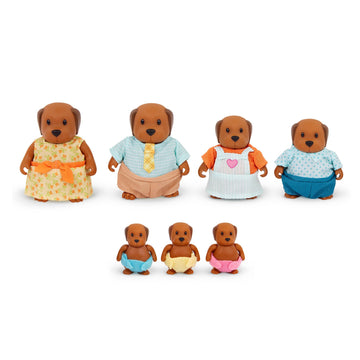 Li'l Woodzeez - Chocolate Lab Family - 7 Pieces Posable Dog Figurines Set - Easy to Clean Collectible Animal Toys - Family Fun for 3+ Years Years