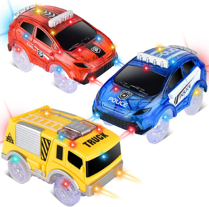 Track Cars Only Replacement Light Up Toy Cars with 5 Flashing LED Lights for Tracks Glow in the Dark, Flex Race Car Track Accessories Compatible