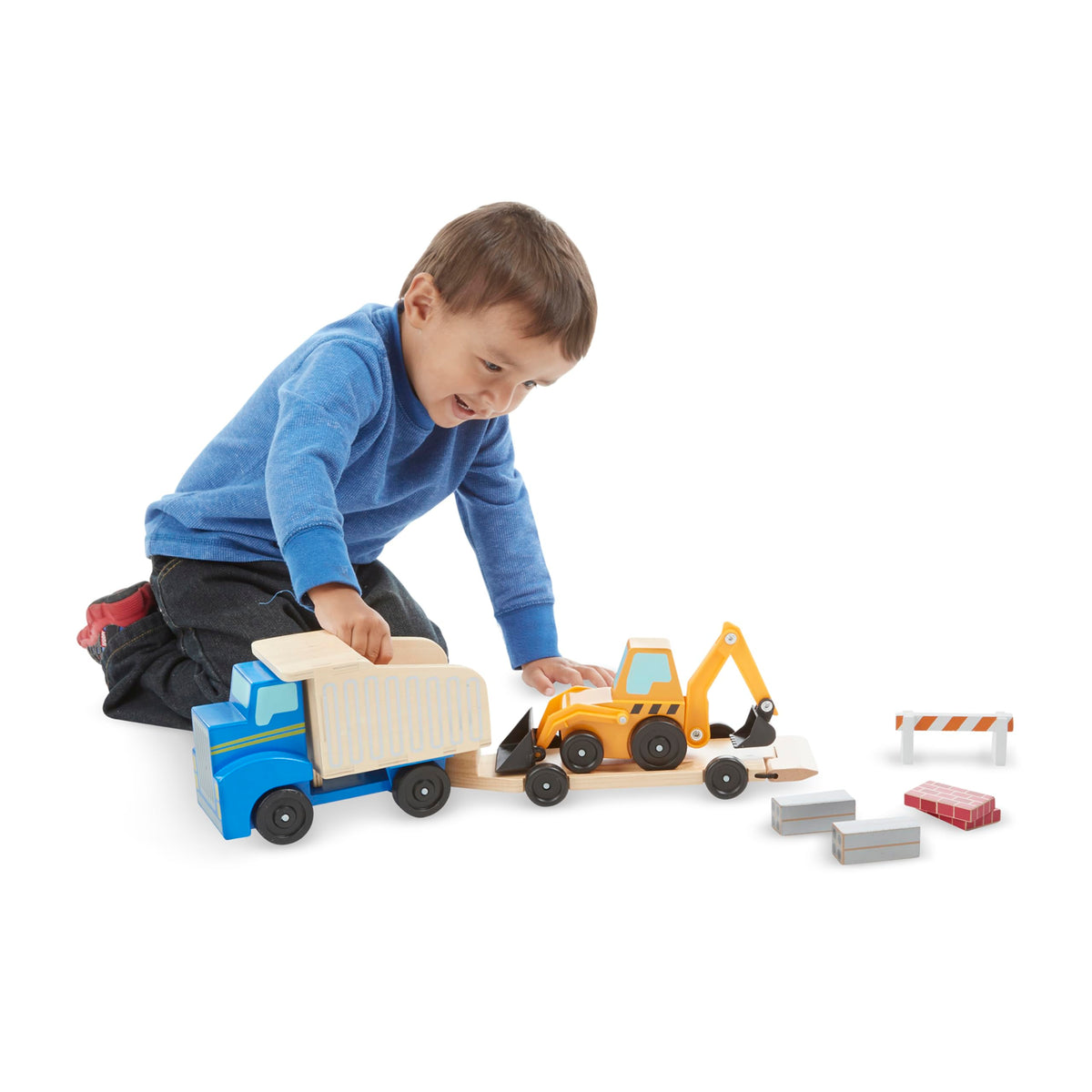 Melissa & Doug Classic Toy Wooden Dump Truck & Loader with Construction Pieces