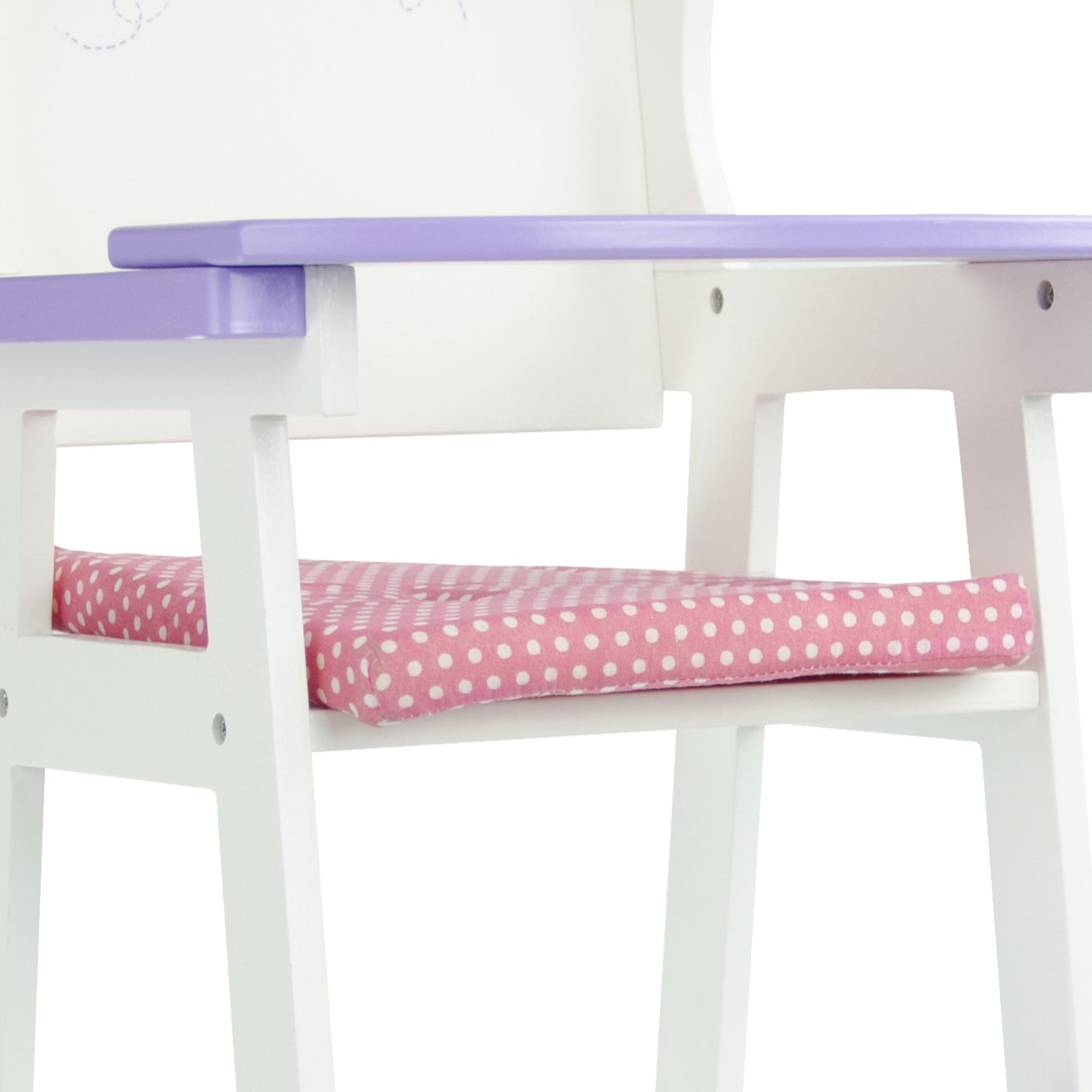 Olivia's Little World Little Princess Baby Dolls High Chair with Fixed Tray and Pink Polka Dot Cushion, White/Purple