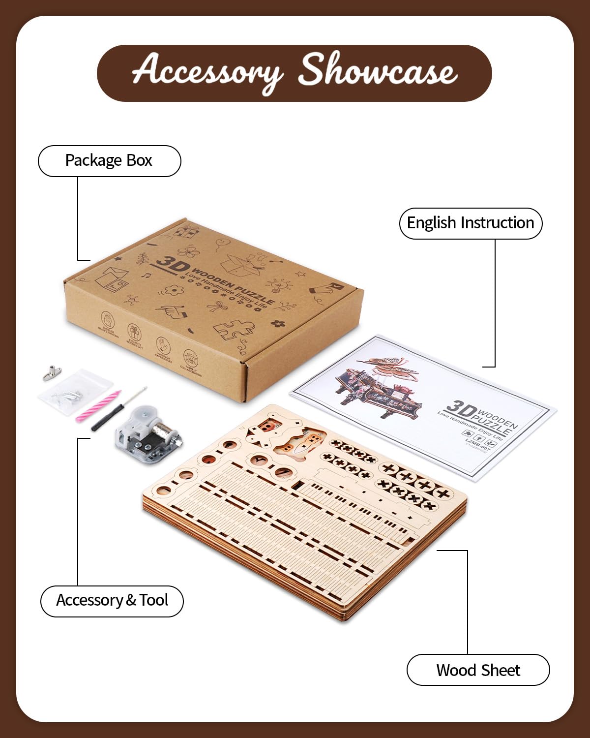 Rnfinewow 3D Puzzles for Adults, 3D Piano Puzzle Model Kit, Wooden Piano Puzzles for Adults Home Desk Decor DIY Crafts Wooden Music Box Puzzle Gifts