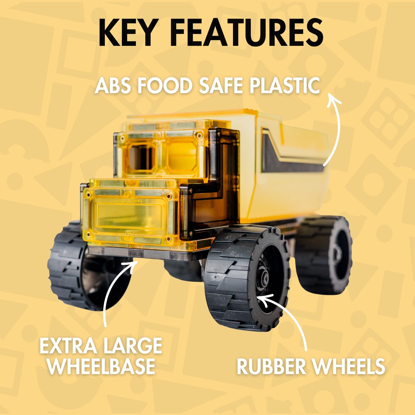 Learn & Grow Mega Movers - Jumbo Magnetic Tiles Construction Trucks X2 Dump Truck & Bulldozer Vehicles, Moveable Wheels - Durable STEM Toy, Kids Ages