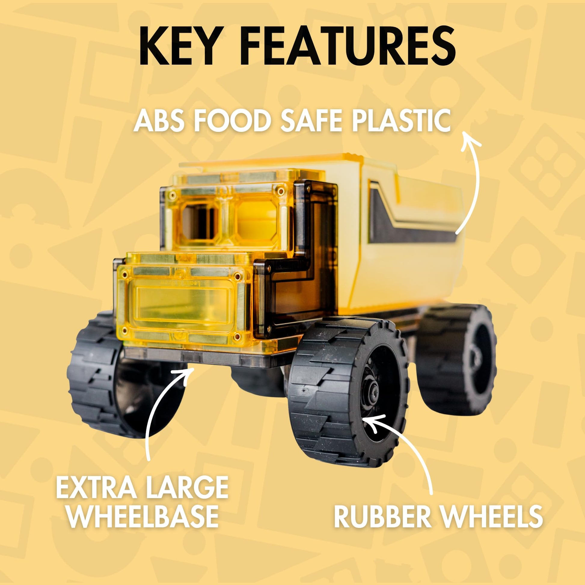 Learn & Grow Mega Movers - Jumbo Magnetic Tiles Construction Trucks X2 Dump Truck & Bulldozer Vehicles, Moveable Wheels - Durable STEM Toy, Kids Ages