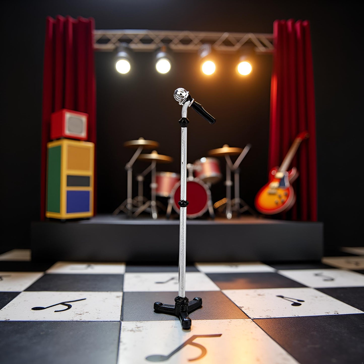 Black Dollhouse Decoration Accessories, 1:12 Dollhouse Miniature Scene Model Microphone with Stand Play Toy, Decortion, Dollhouse Furniture, Doll's