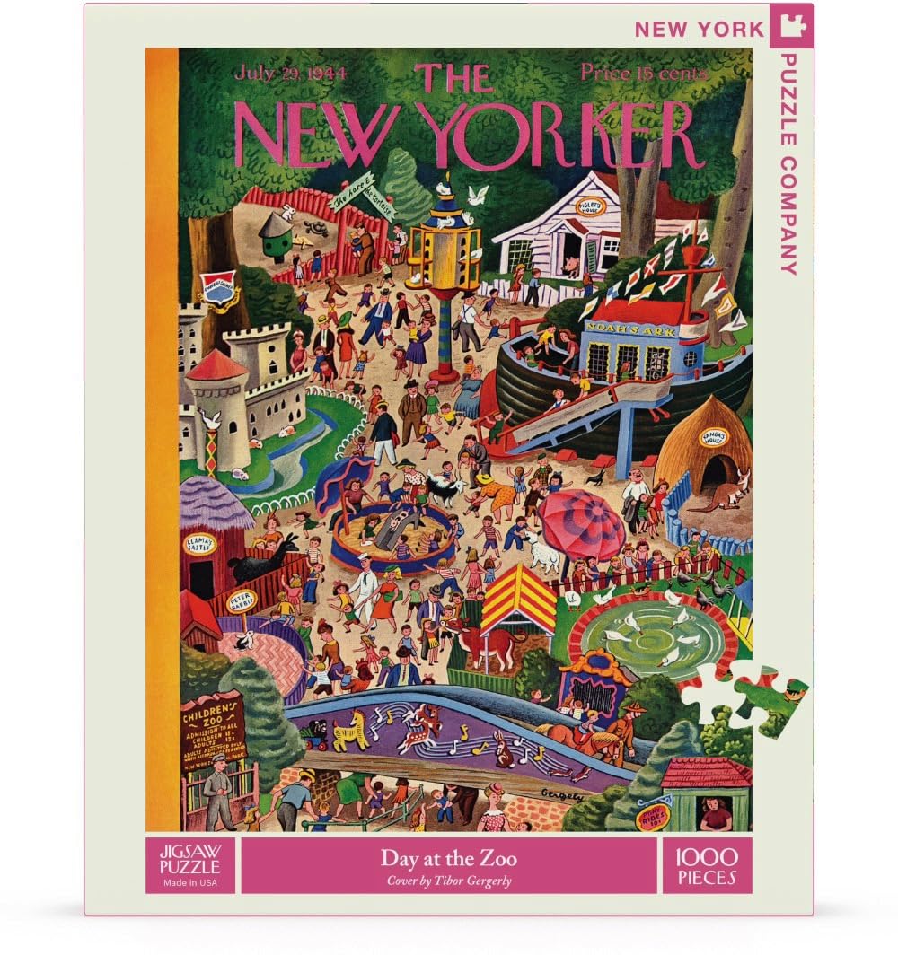 New York Puzzle Company - New Yorker Day at the Zoo - 1000 Piece Jigsaw Puzzle for Family Game Nights by Tibor Gergely