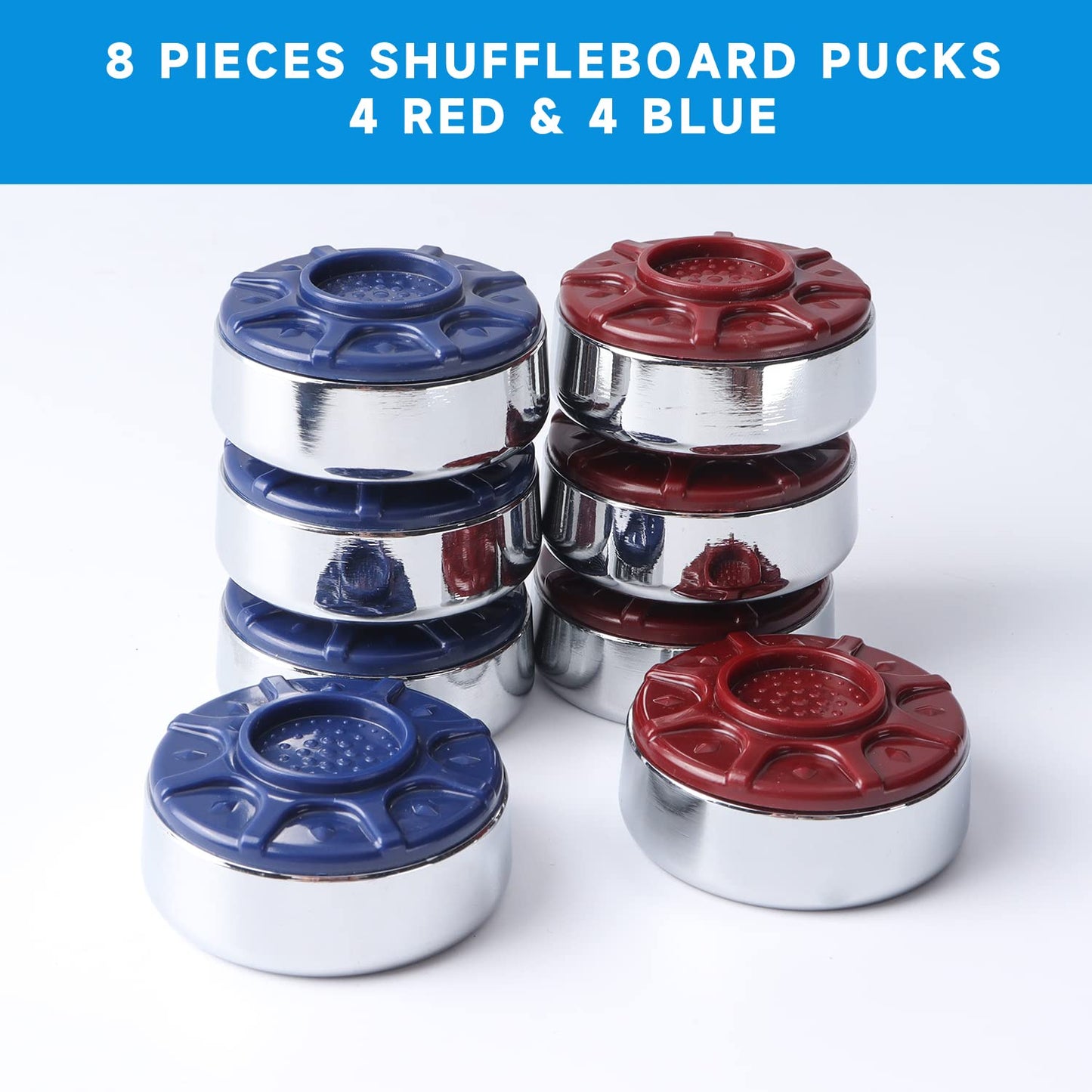 GSE Games & Sports Expert 2-1/8" (54 mm) Set of 8 Chrome Shuffleboard Pucks for Shuffleboard Table Accessories