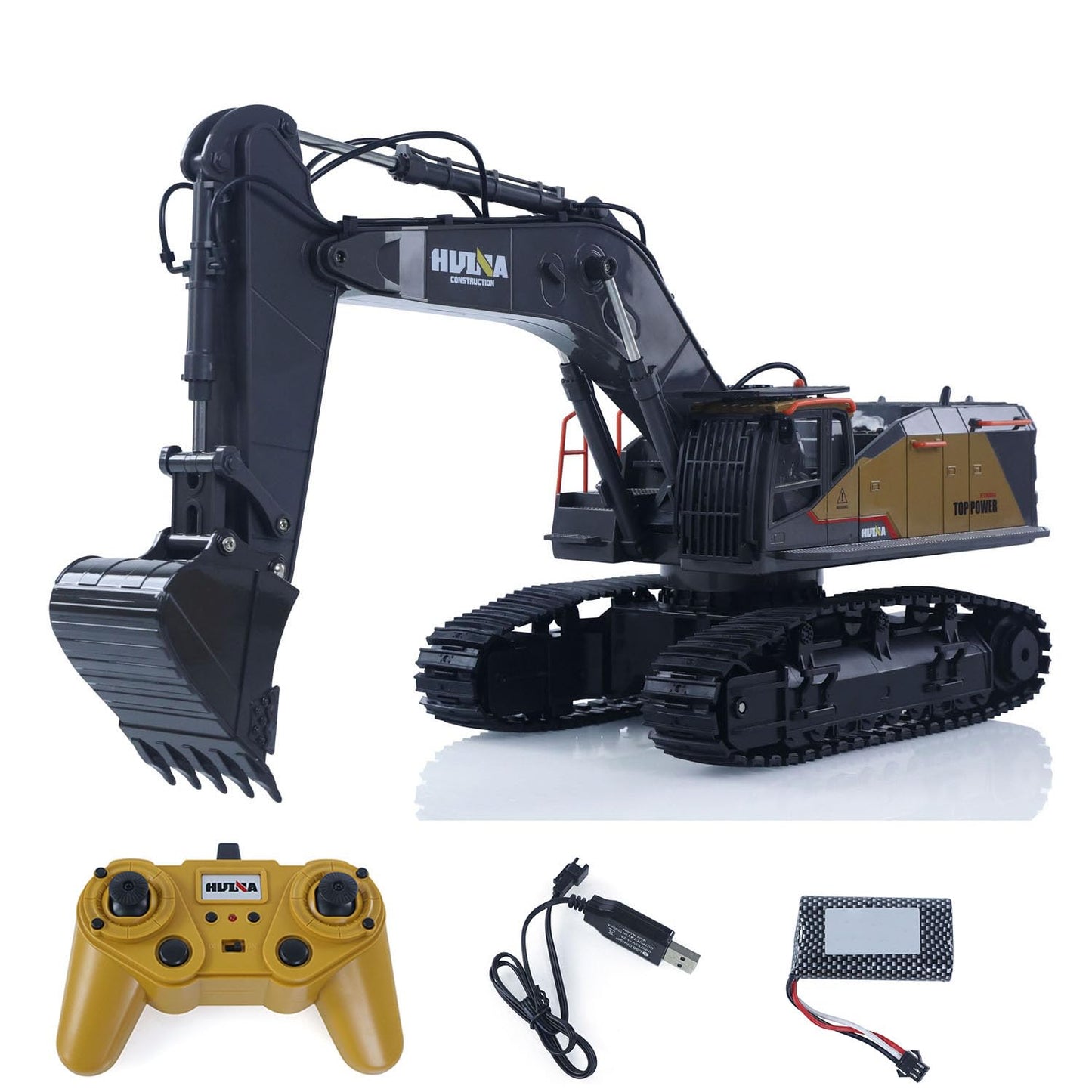 TOUCAN RC HOBBY US in Stock HUINA 1/14 592 RC Tracked Excavator Car Model Gift 2.4G Radio Light Sound